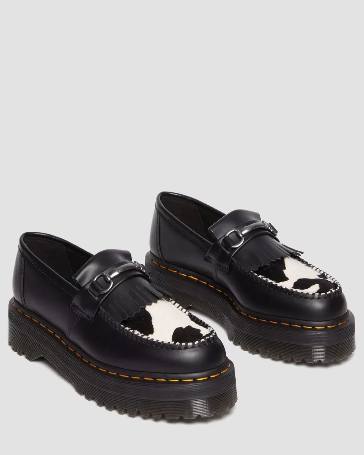 MENS Dr. Martens Mocassini neri Adrian Snaffle in pelle con stampa maculata in pelo