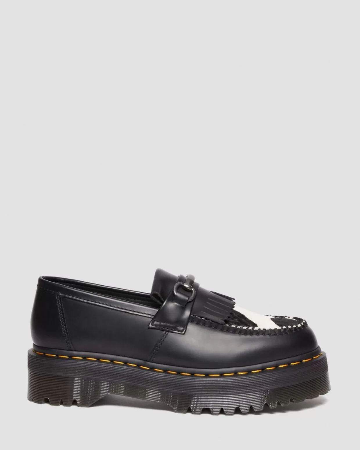 MENS Dr. Martens Mocassini neri Adrian Snaffle in pelle con stampa maculata in pelo
