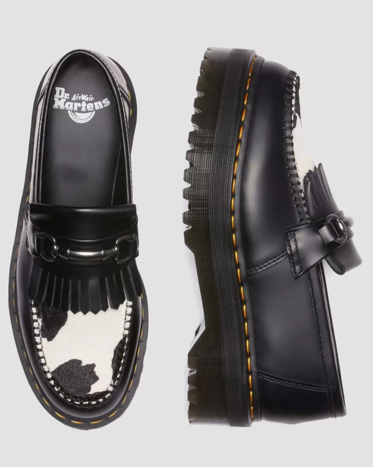 MENS Dr. Martens Mocassini neri Adrian Snaffle in pelle con stampa maculata in pelo