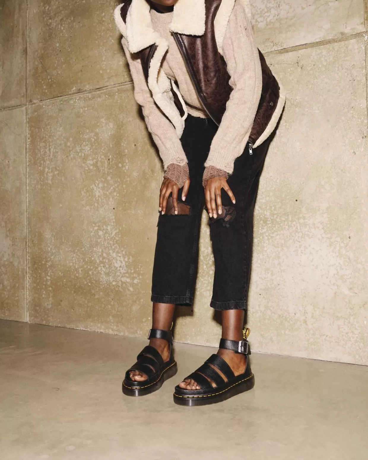 WOMENS Dr. Martens Sandali platform Quad Clarissa II in nappa bottalata