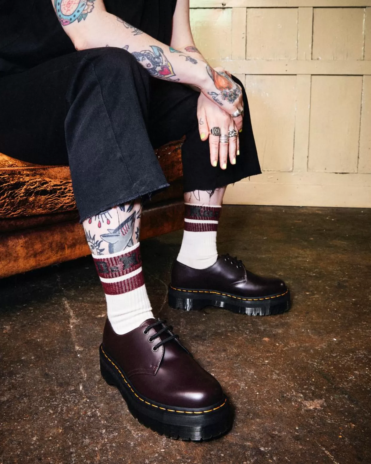WOMENS Dr. Martens Scarpe platform di pelle liscia 1461