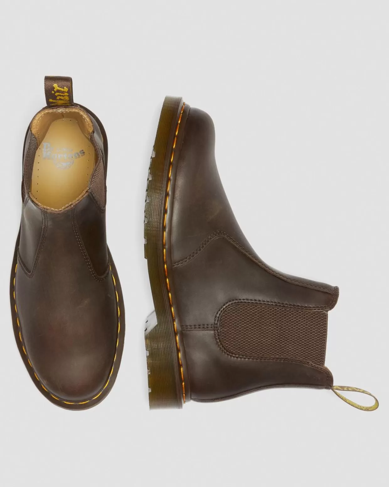 MENS Dr. Martens Stivaletti Chelsea 2976 di pelle Crazy Horse con cuciture gialle