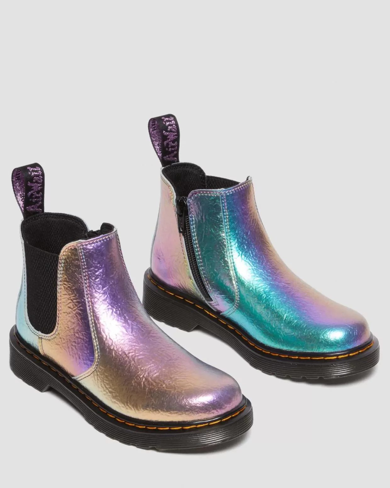 UNISEX Dr. Martens Stivaletti Chelsea Junior 2976 arcobaleno in pelle con effetto increspato