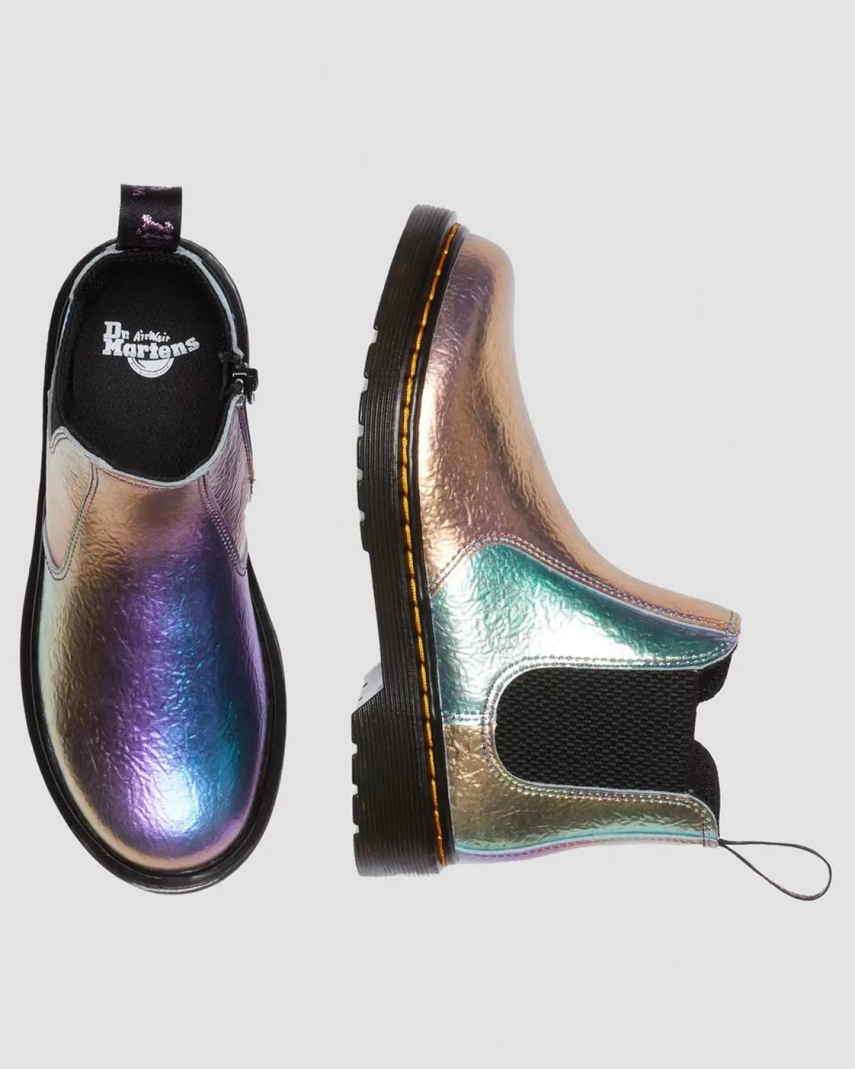 UNISEX Dr. Martens Stivaletti Chelsea Junior 2976 arcobaleno in pelle con effetto increspato