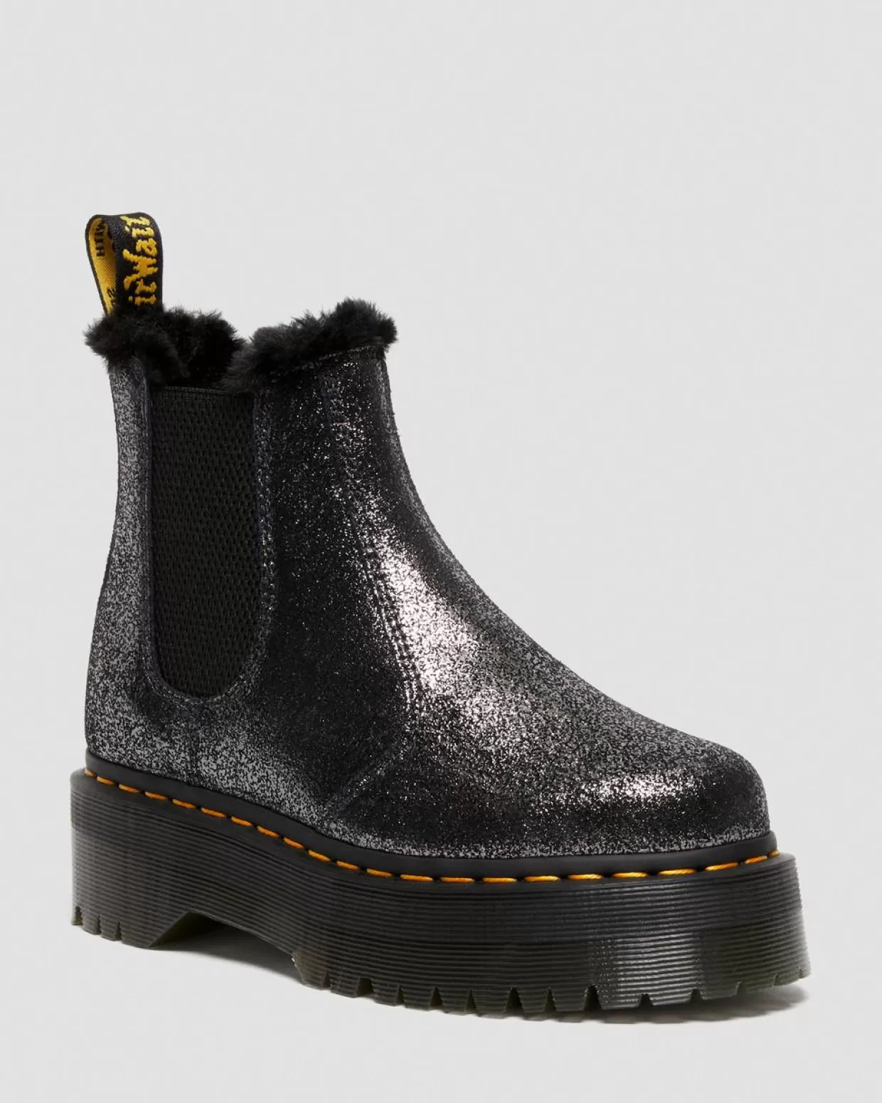 WOMENS Dr. Martens Stivaletti Chelsea Platform 2976 In Pelle Laminata Con Rivestimento Interno In Pelliccia Sintetica