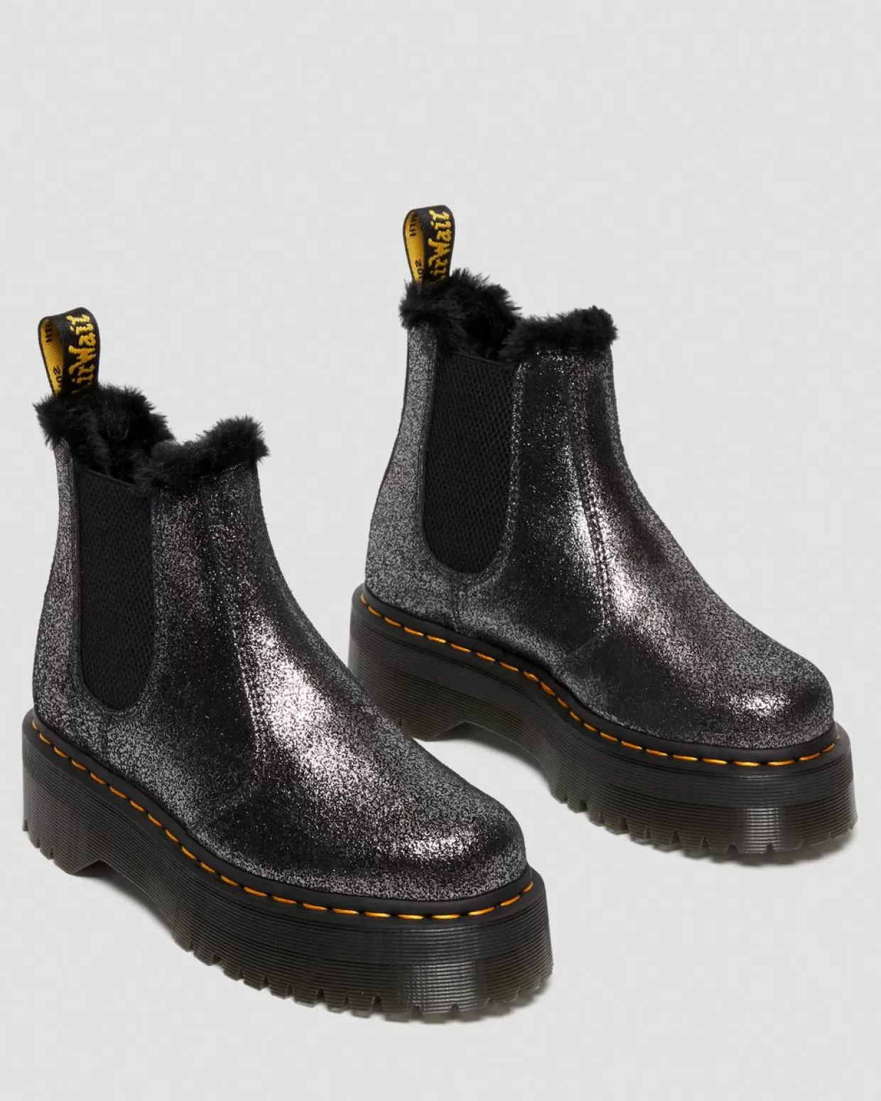 WOMENS Dr. Martens Stivaletti Chelsea Platform 2976 In Pelle Laminata Con Rivestimento Interno In Pelliccia Sintetica