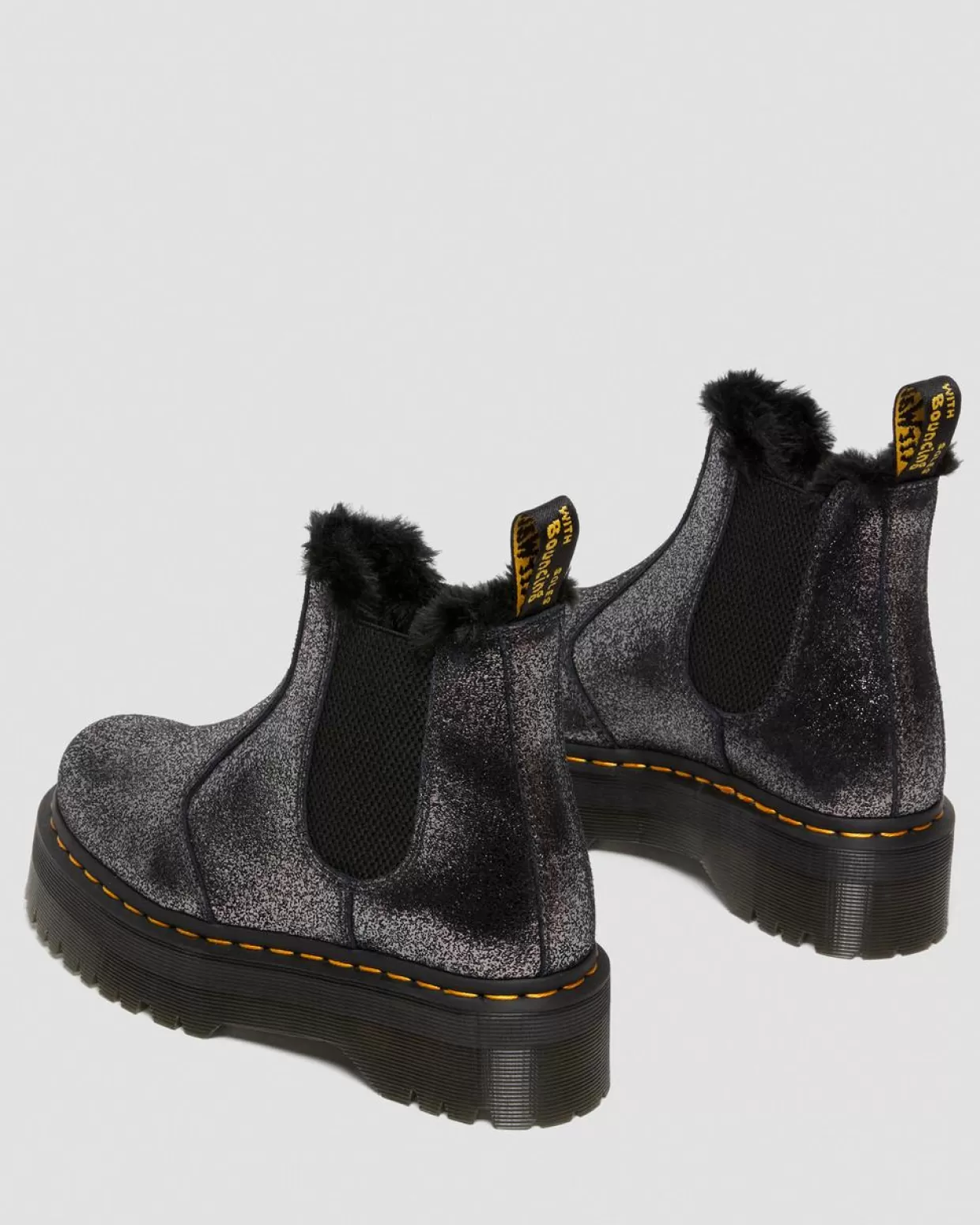 WOMENS Dr. Martens Stivaletti Chelsea Platform 2976 In Pelle Laminata Con Rivestimento Interno In Pelliccia Sintetica