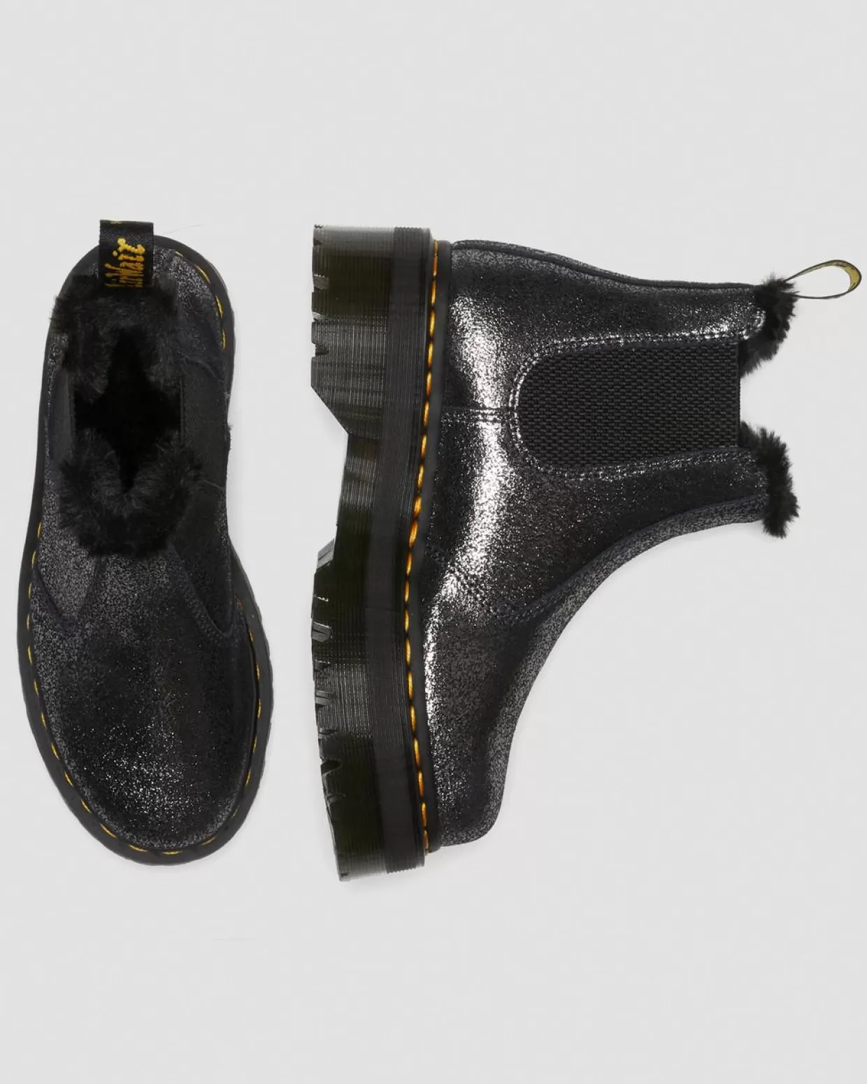 WOMENS Dr. Martens Stivaletti Chelsea Platform 2976 In Pelle Laminata Con Rivestimento Interno In Pelliccia Sintetica