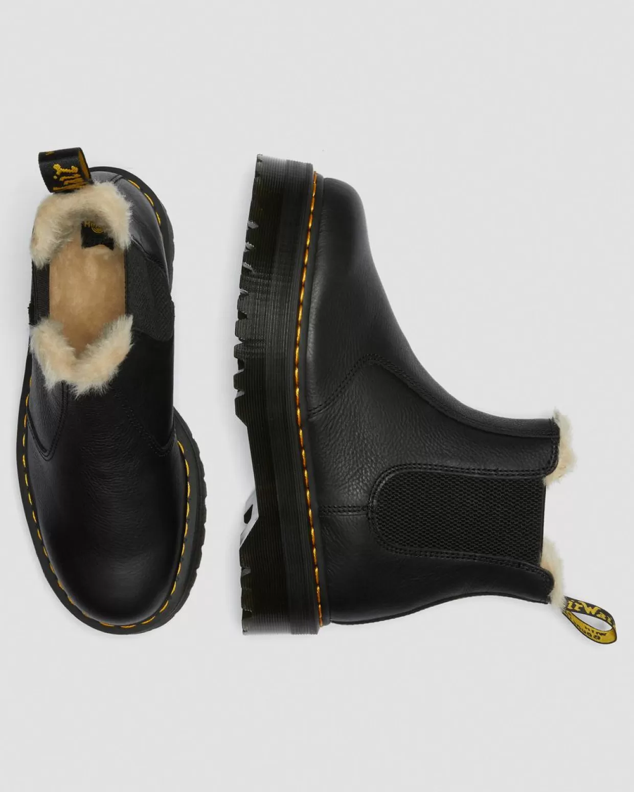WOMENS Dr. Martens Stivaletti Chelsea Platform Quad 2976 con rivestimento interno in pelliccia sintetica