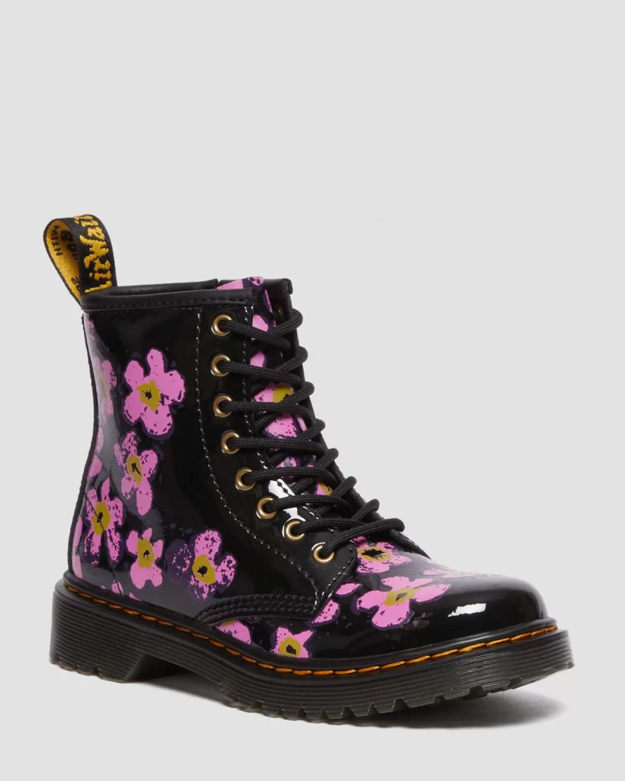KIDS Dr. Martens Stivali 1460 junior in pelle verniciata con motivi floreali