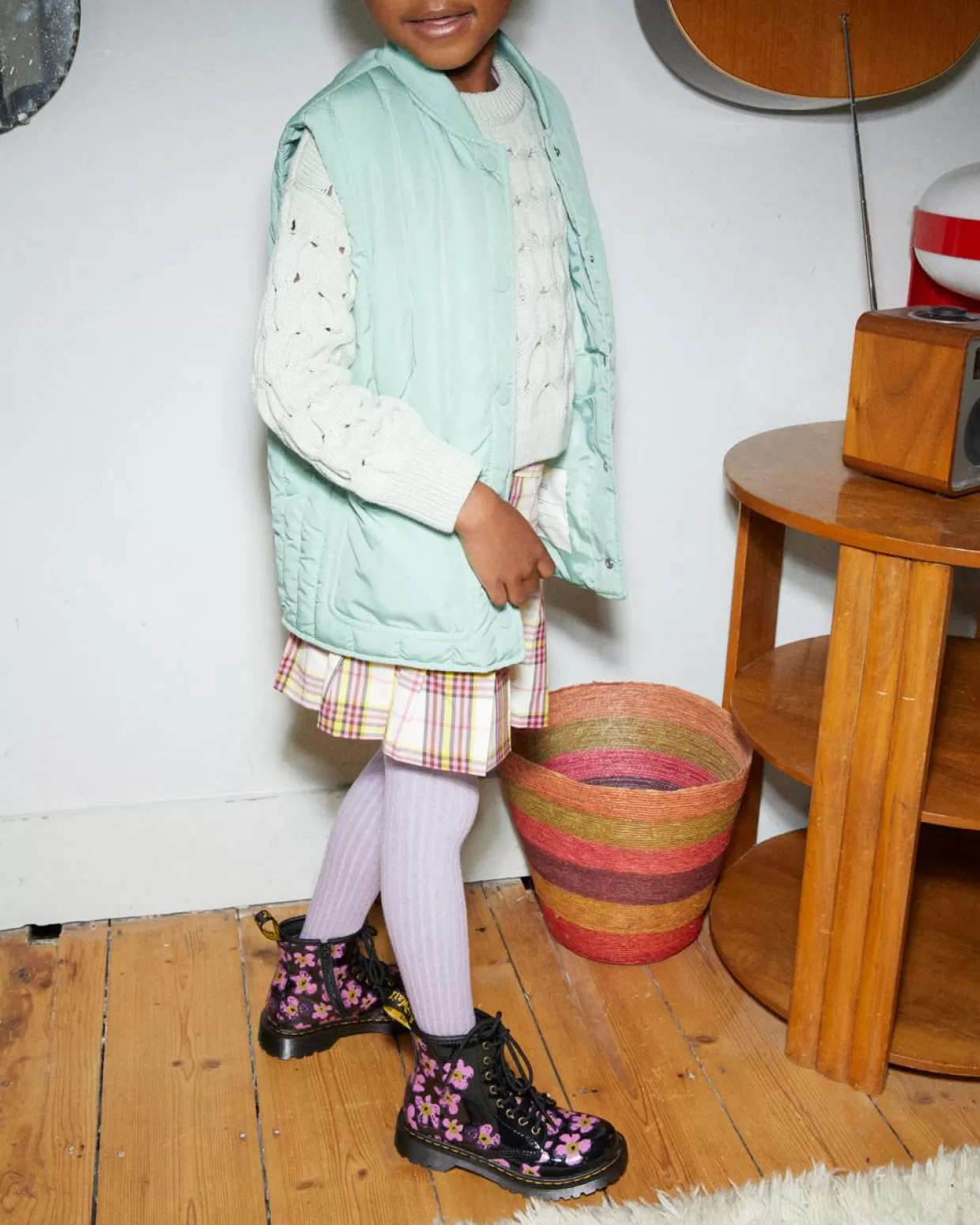 KIDS Dr. Martens Stivali 1460 junior in pelle verniciata con motivi floreali
