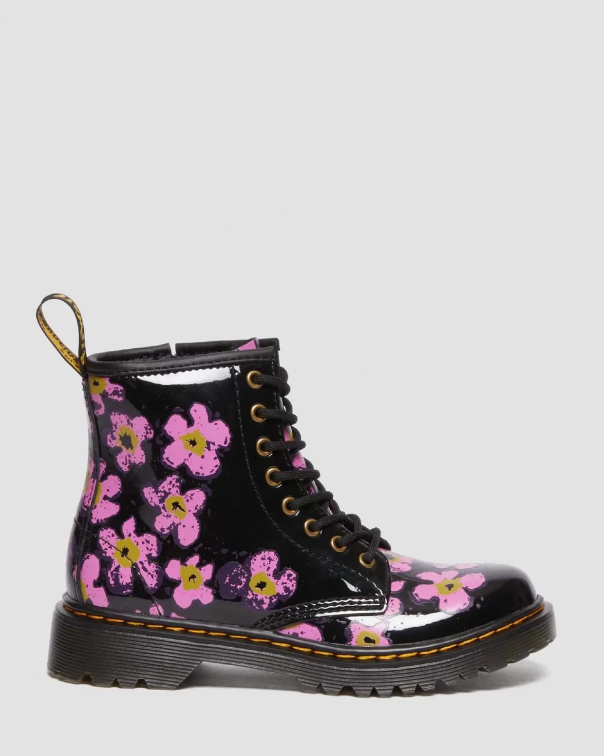 KIDS Dr. Martens Stivali 1460 junior in pelle verniciata con motivi floreali