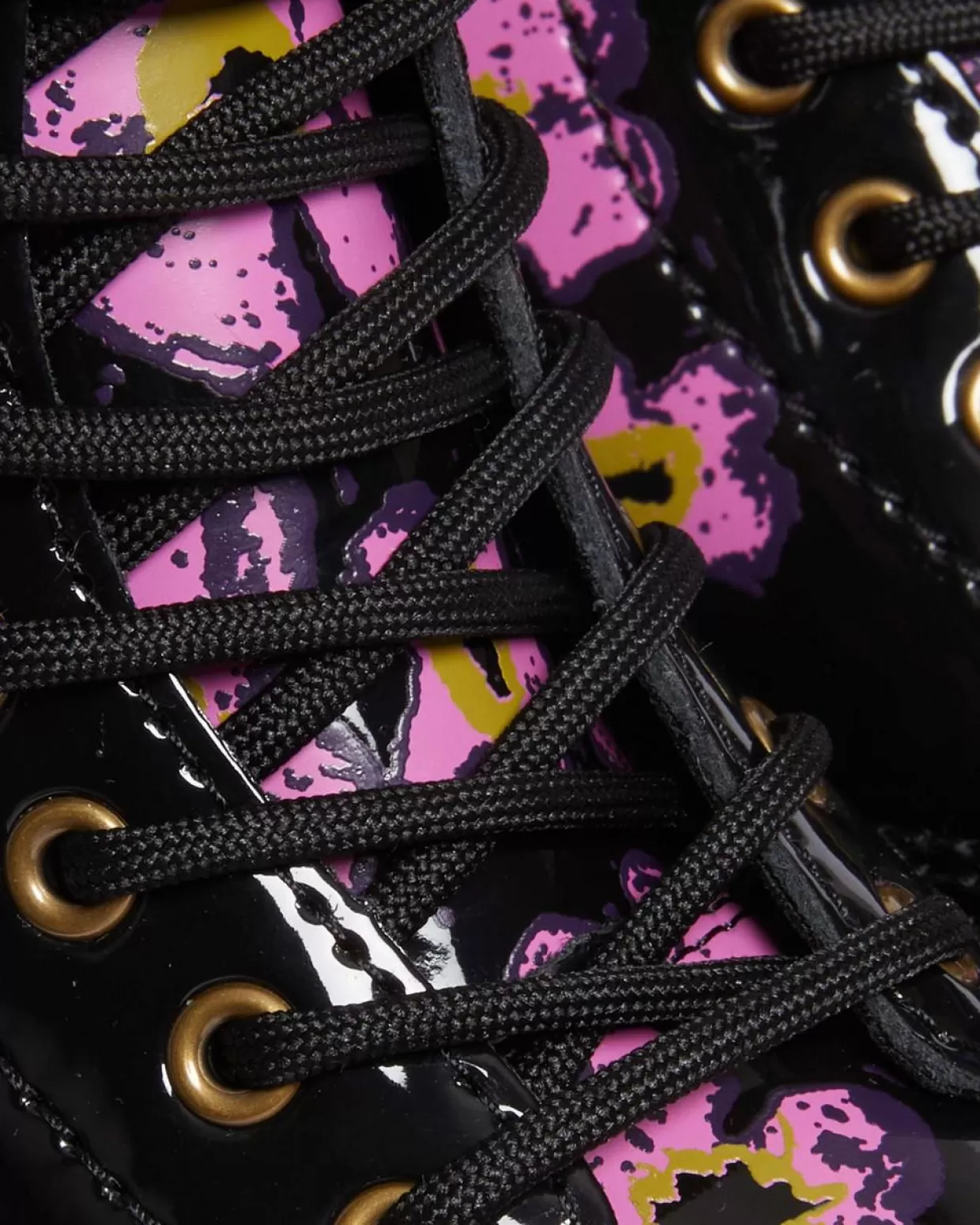 KIDS Dr. Martens Stivali 1460 junior in pelle verniciata con motivi floreali