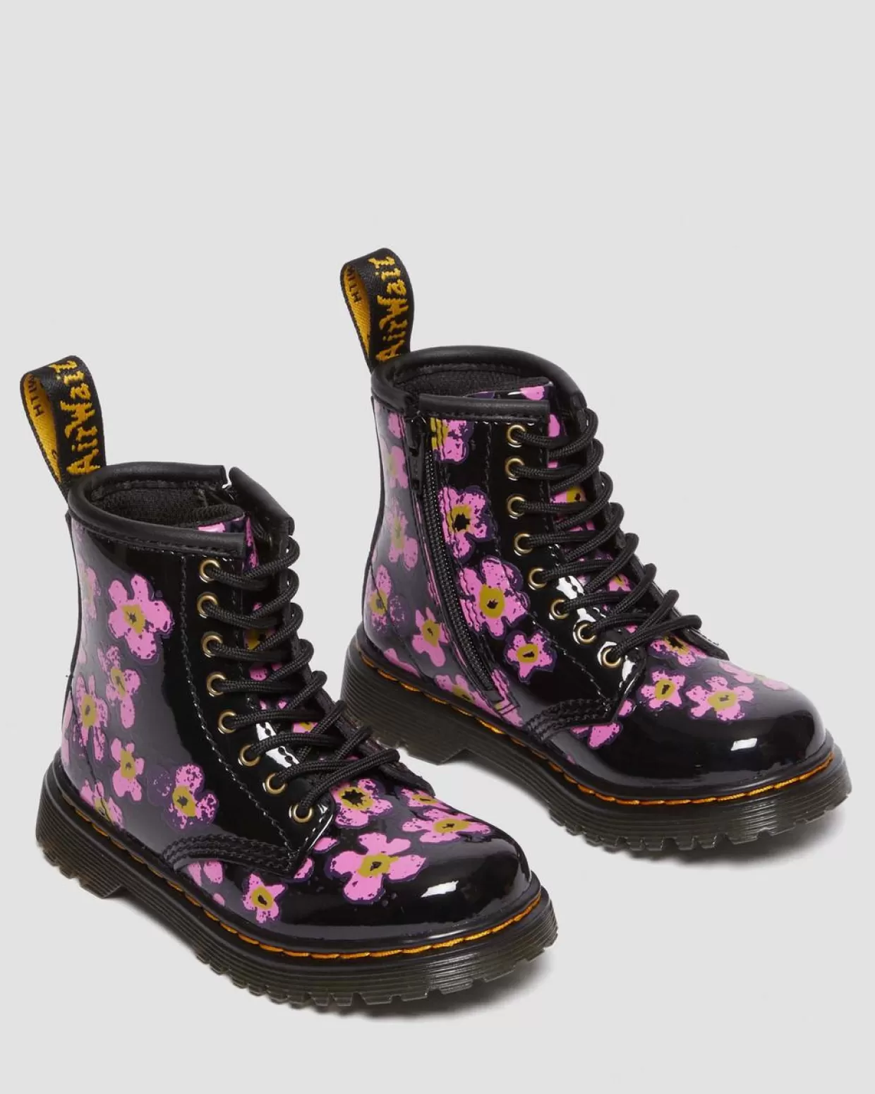 KIDS Dr. Martens Stivali 1460 primi passi in pelle verniciata con motivi floreali