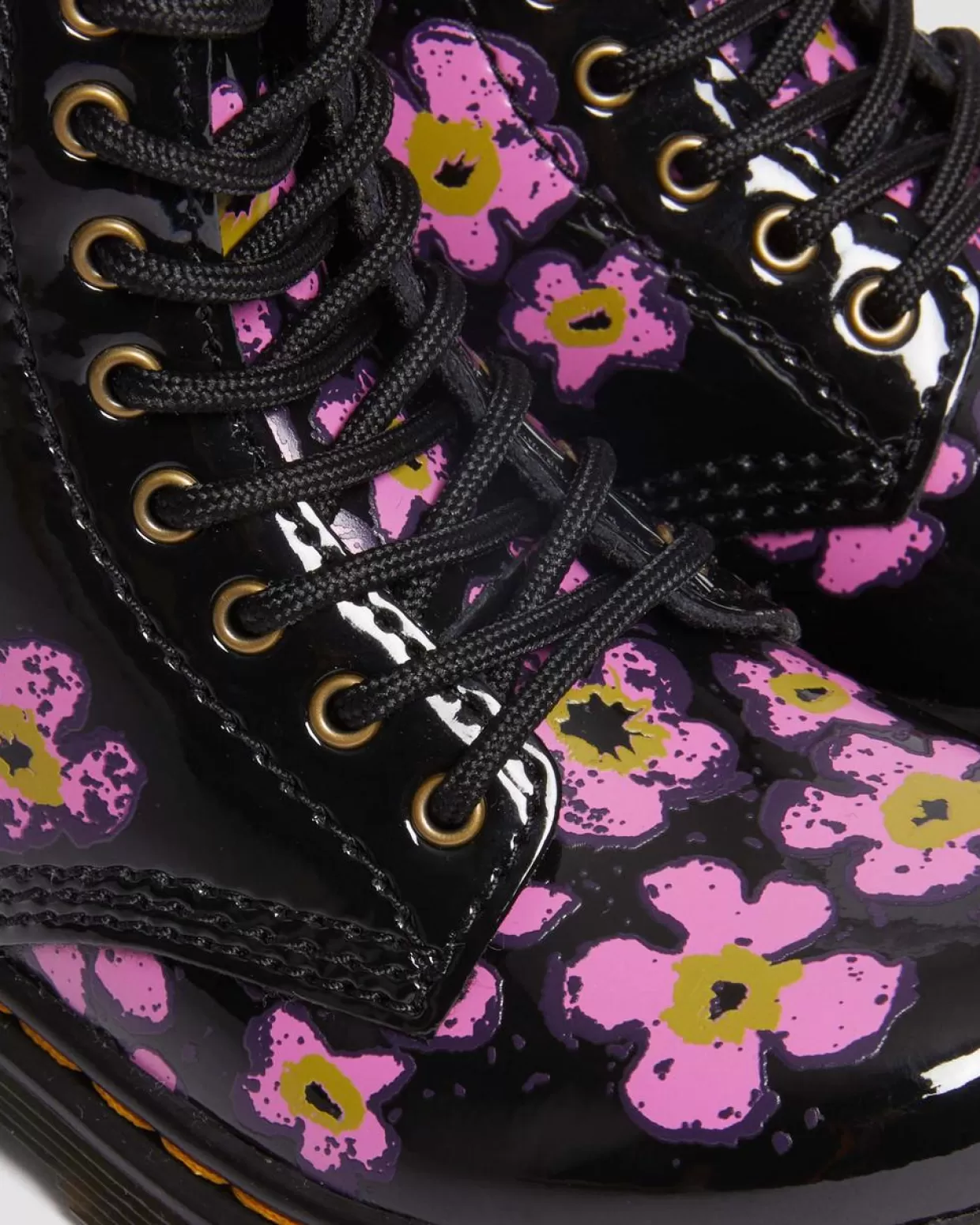 KIDS Dr. Martens Stivali 1460 primi passi in pelle verniciata con motivi floreali