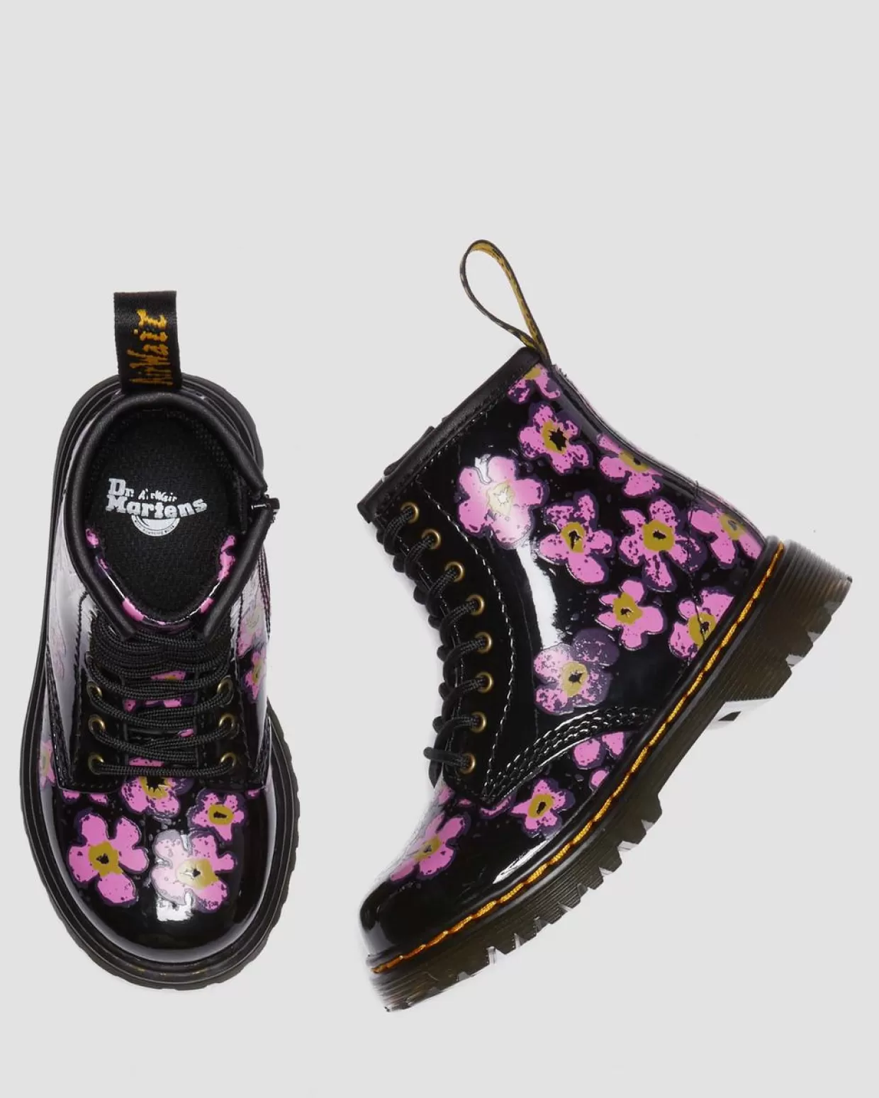 KIDS Dr. Martens Stivali 1460 primi passi in pelle verniciata con motivi floreali