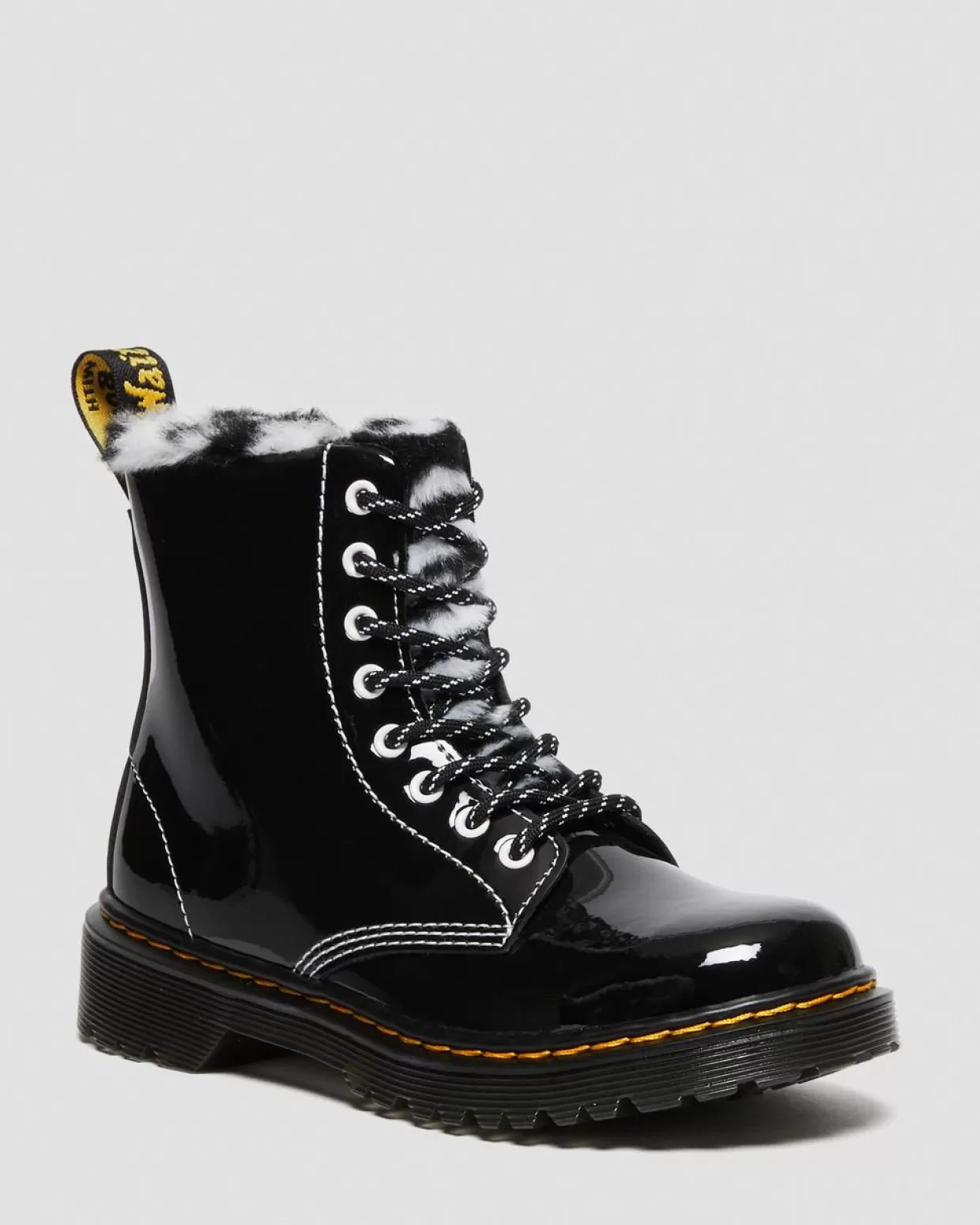 Dr. Martens Stivali 1460 Serena per bambini in pelle verniciata e pelliccia sintetica