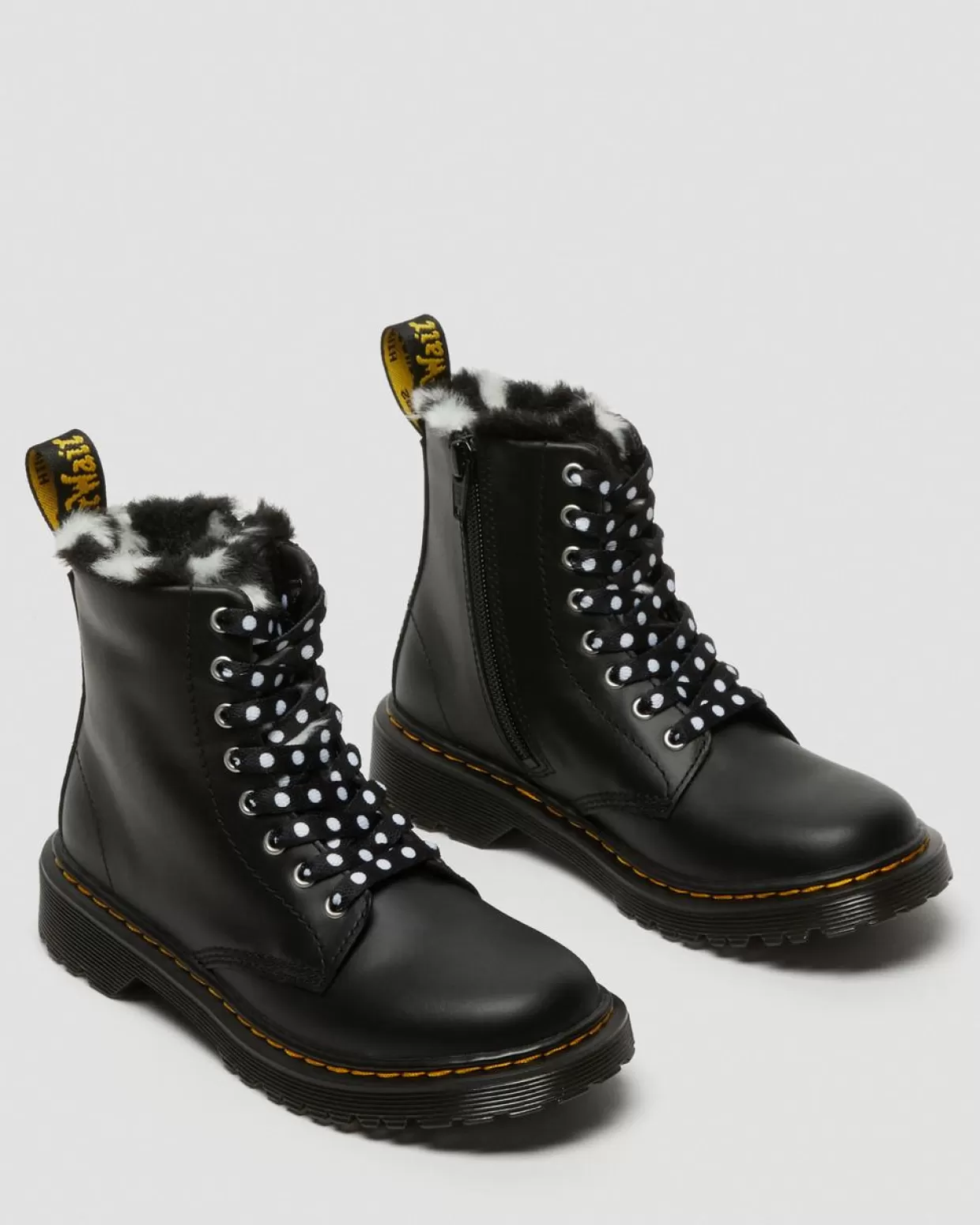 UNISEX Dr. Martens Stivali di pelle per bambini 1460 Serena con rivestimento di pelliccia sintetica