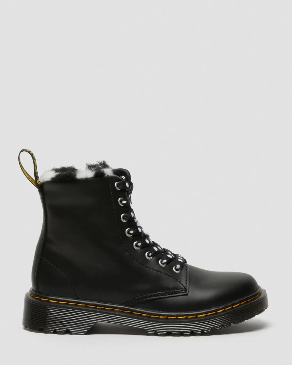UNISEX Dr. Martens Stivali di pelle per bambini 1460 Serena con rivestimento di pelliccia sintetica