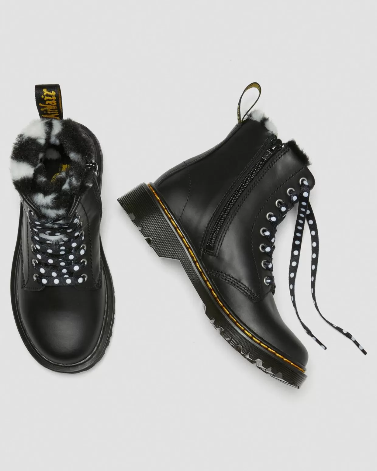 UNISEX Dr. Martens Stivali di pelle per bambini 1460 Serena con rivestimento di pelliccia sintetica