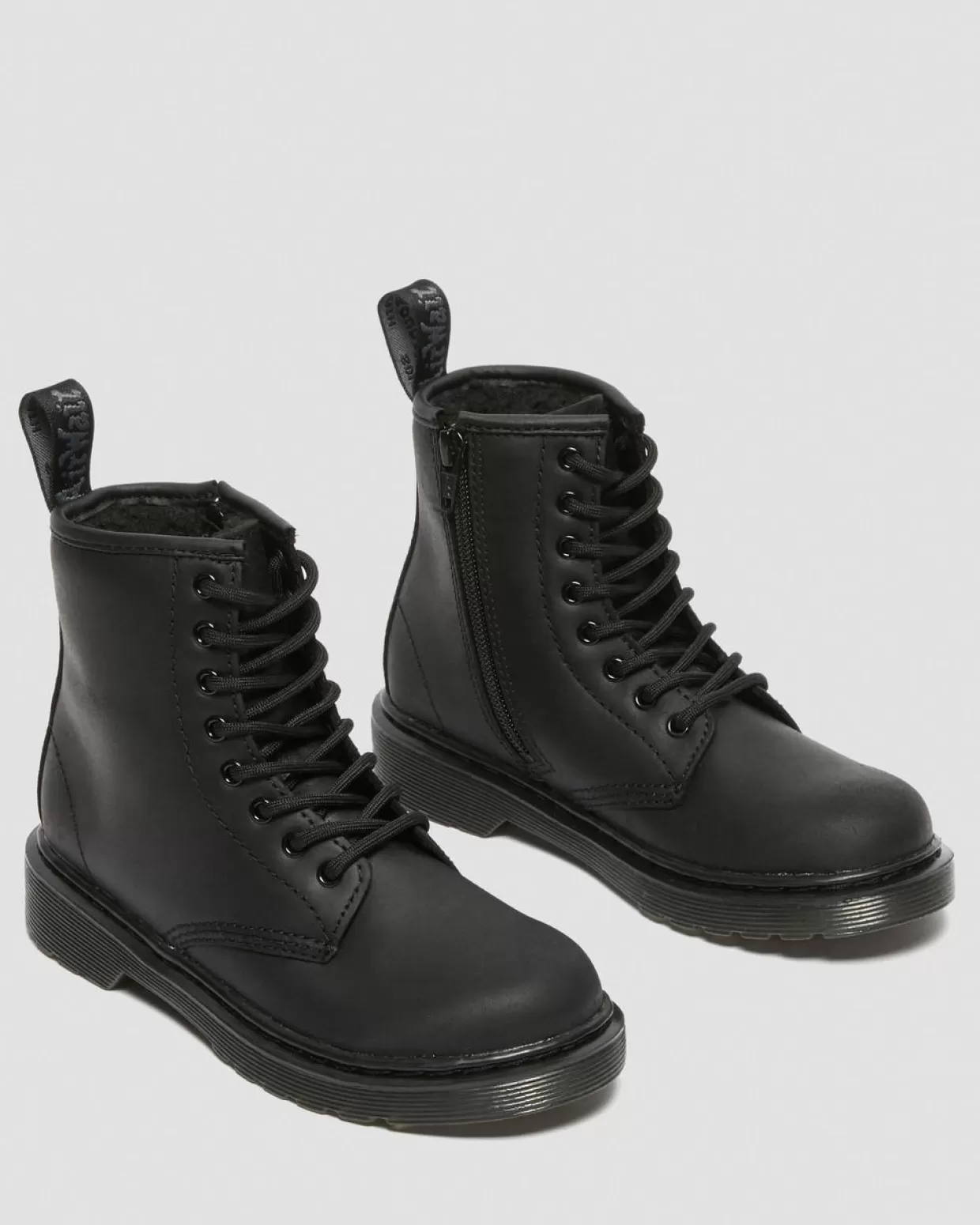 KIDS Dr. Martens Stivali di pelle per bambini con rivestimento di pelliccia sintetica 1460 Serena