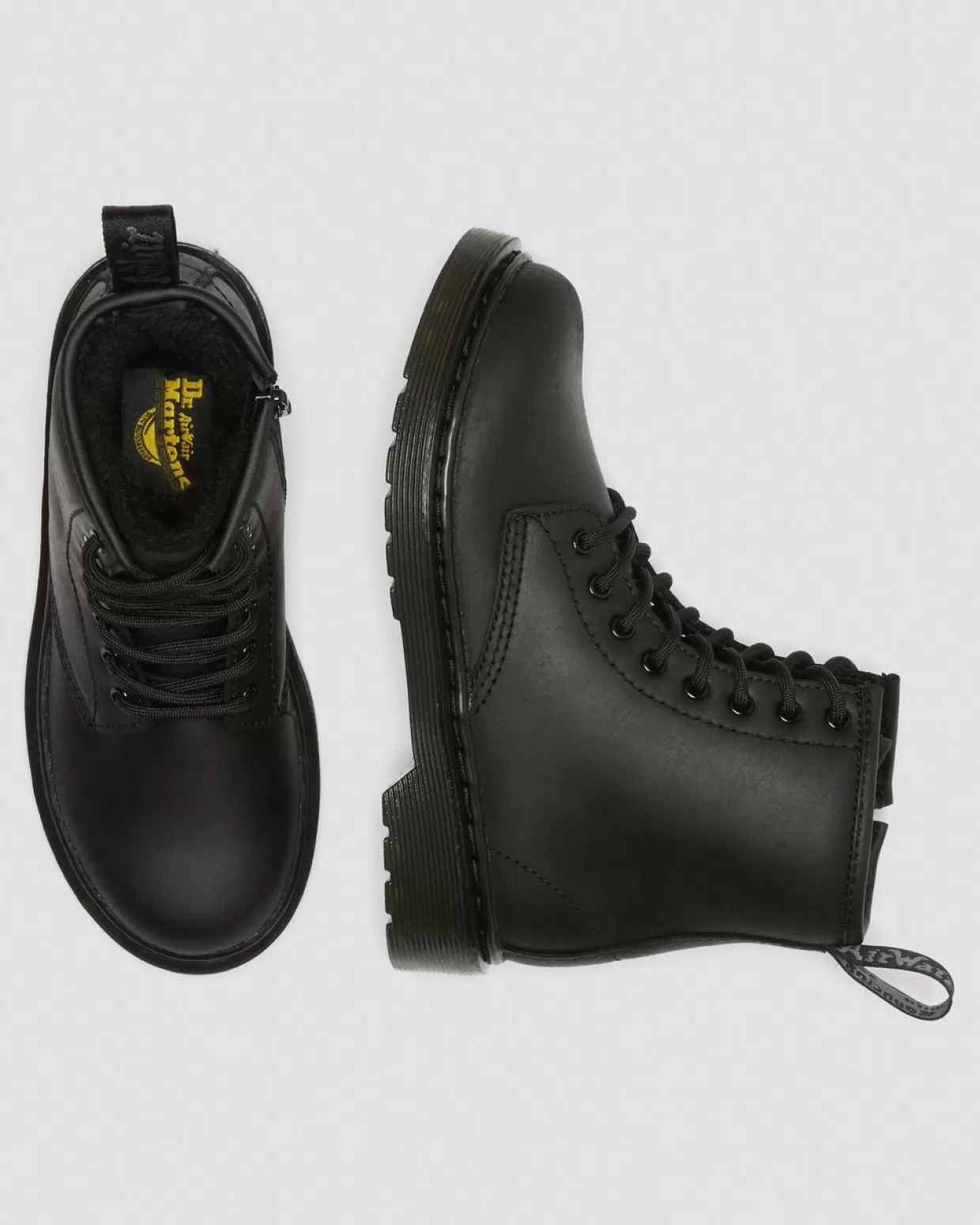 KIDS Dr. Martens Stivali di pelle per bambini con rivestimento di pelliccia sintetica 1460 Serena