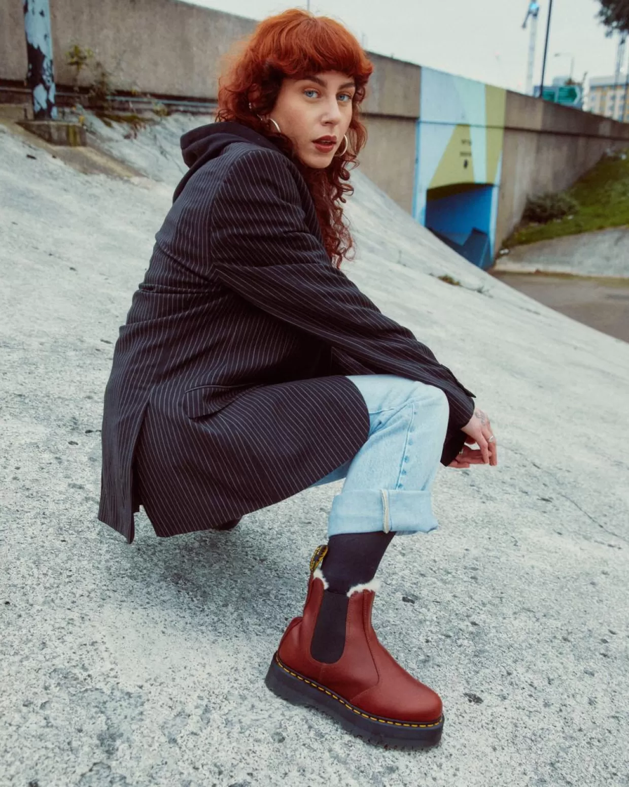 WOMENS Dr. Martens Stivali Platform 2976 Quad Con Rivestimento Interno In Pelliccia Sintetica