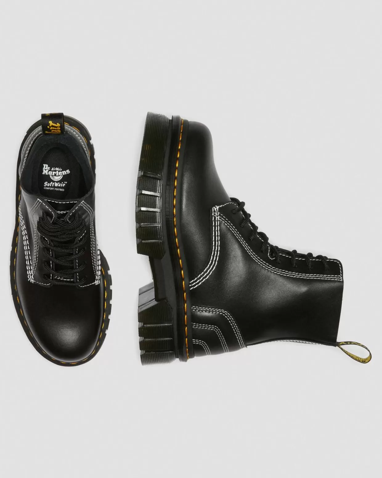 UNISEX Dr. Martens Stivali platform Audrick 8i di pelle con cuciture bianche
