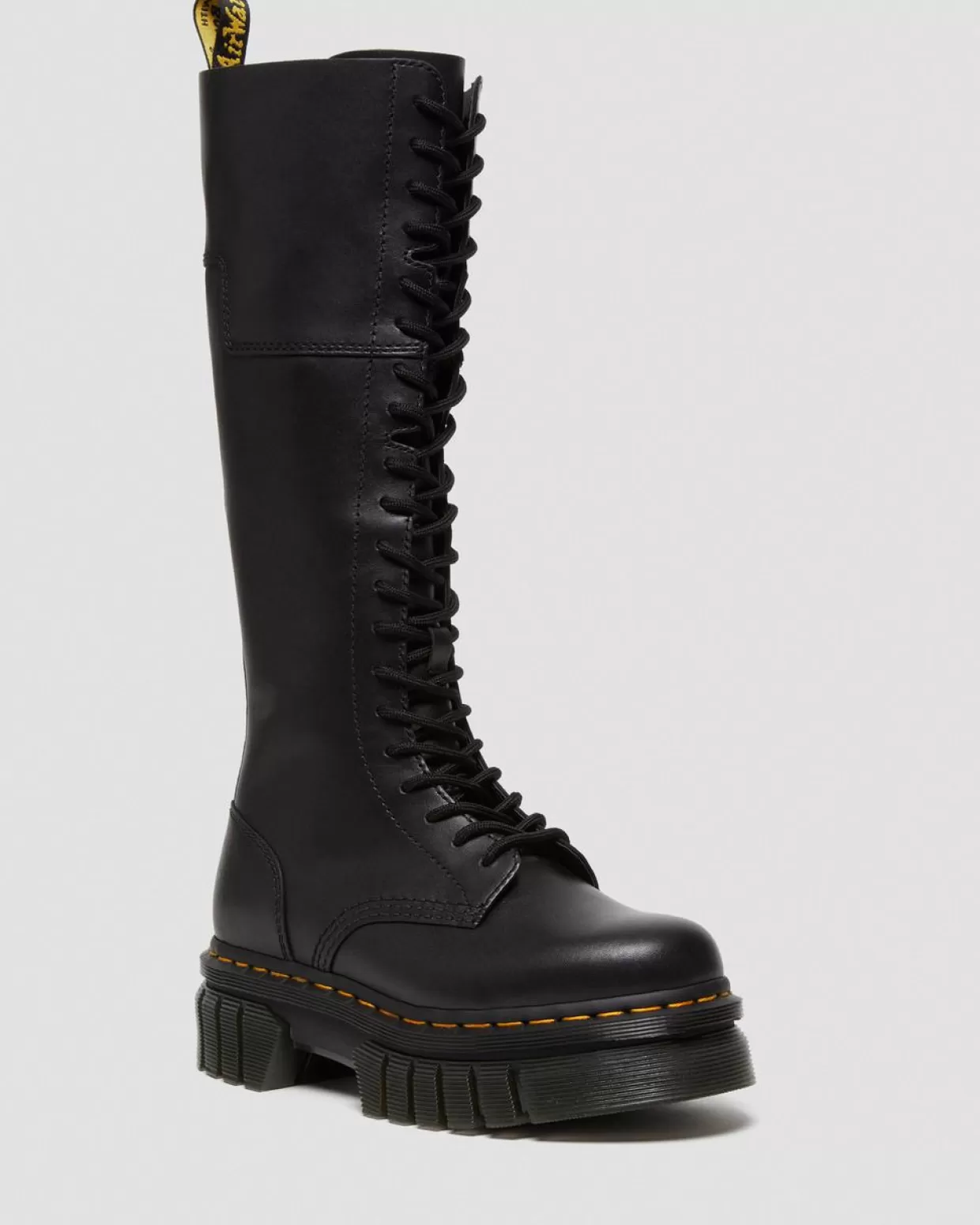 WOMENS Dr. Martens Stivali platform Audrick al ginocchio in pelle a 20 occhielli