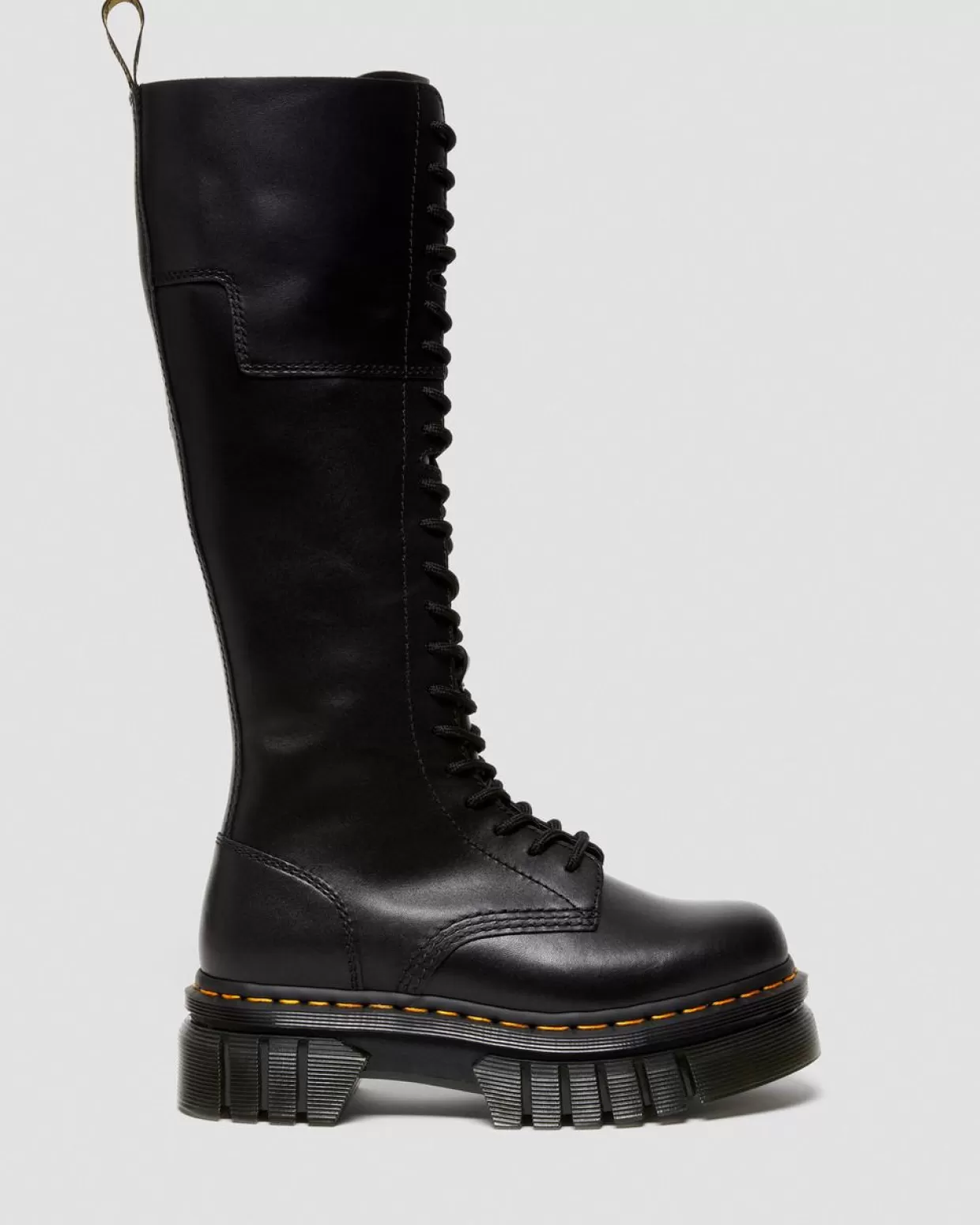 WOMENS Dr. Martens Stivali platform Audrick al ginocchio in pelle a 20 occhielli
