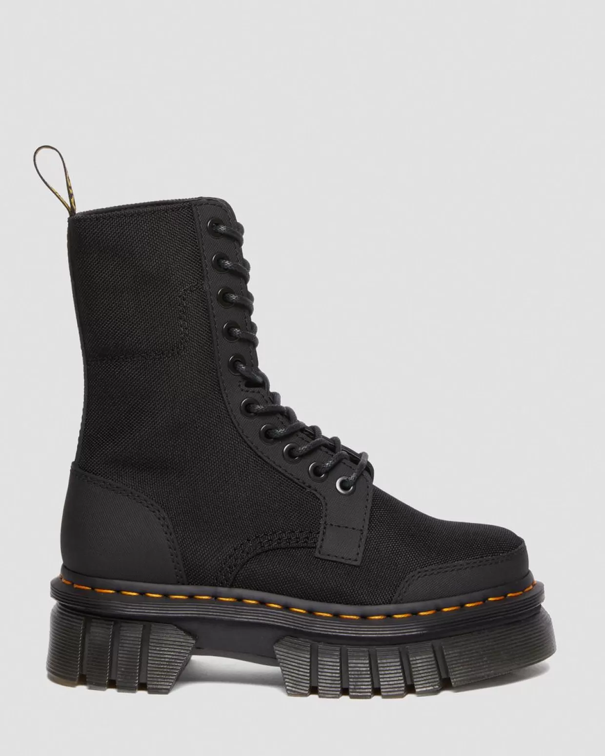 UNISEX Dr. Martens Stivali Platform Audrick in Nylon super resistenti con 10 occhielli