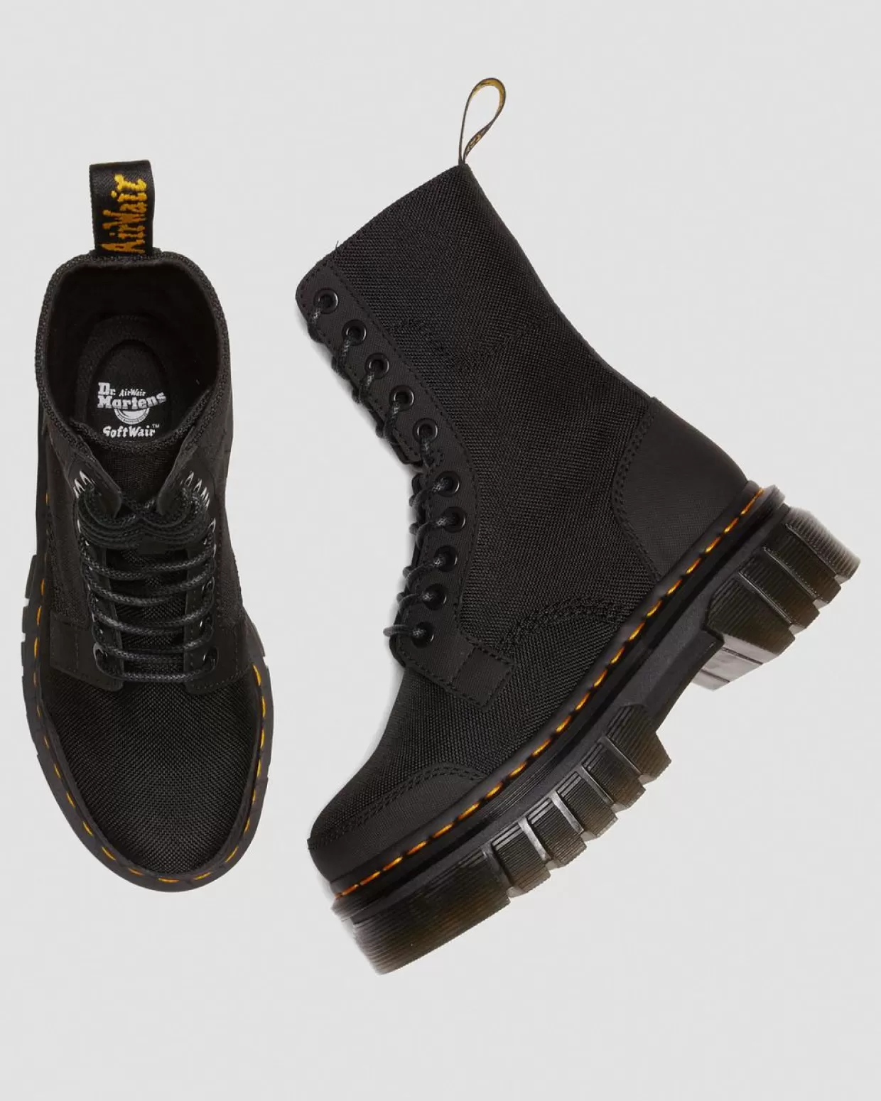 UNISEX Dr. Martens Stivali Platform Audrick in Nylon super resistenti con 10 occhielli