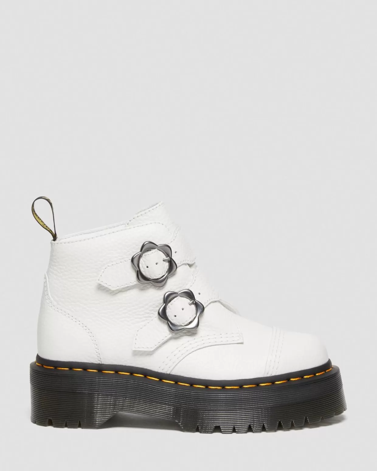 WOMENS Dr. Martens Stivali Platform Devon in pelle nappa fresata con fibbia a fiore
