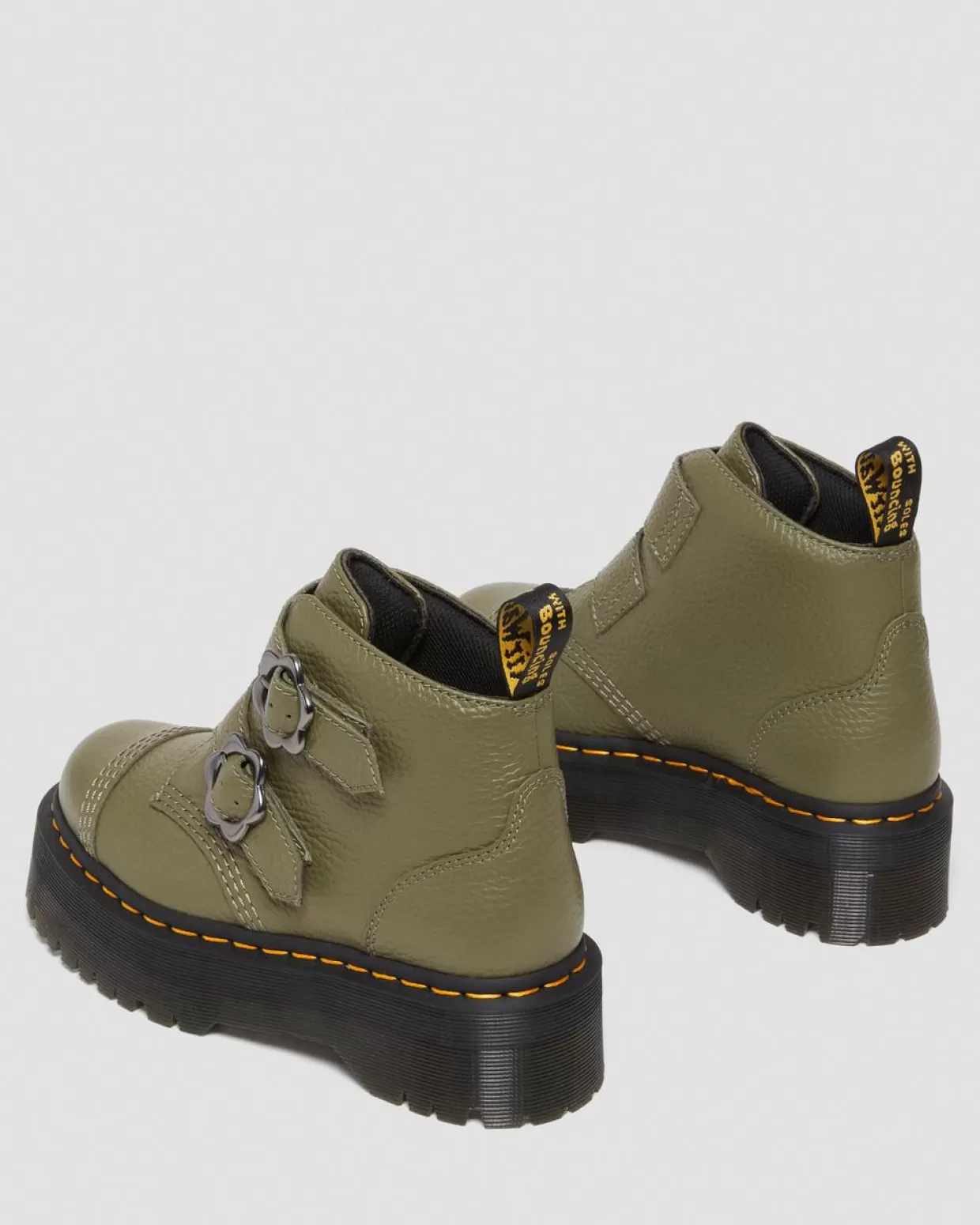 WOMENS Dr. Martens Stivali Platform Devon in pelle nappa fresata con fibbia a fiore