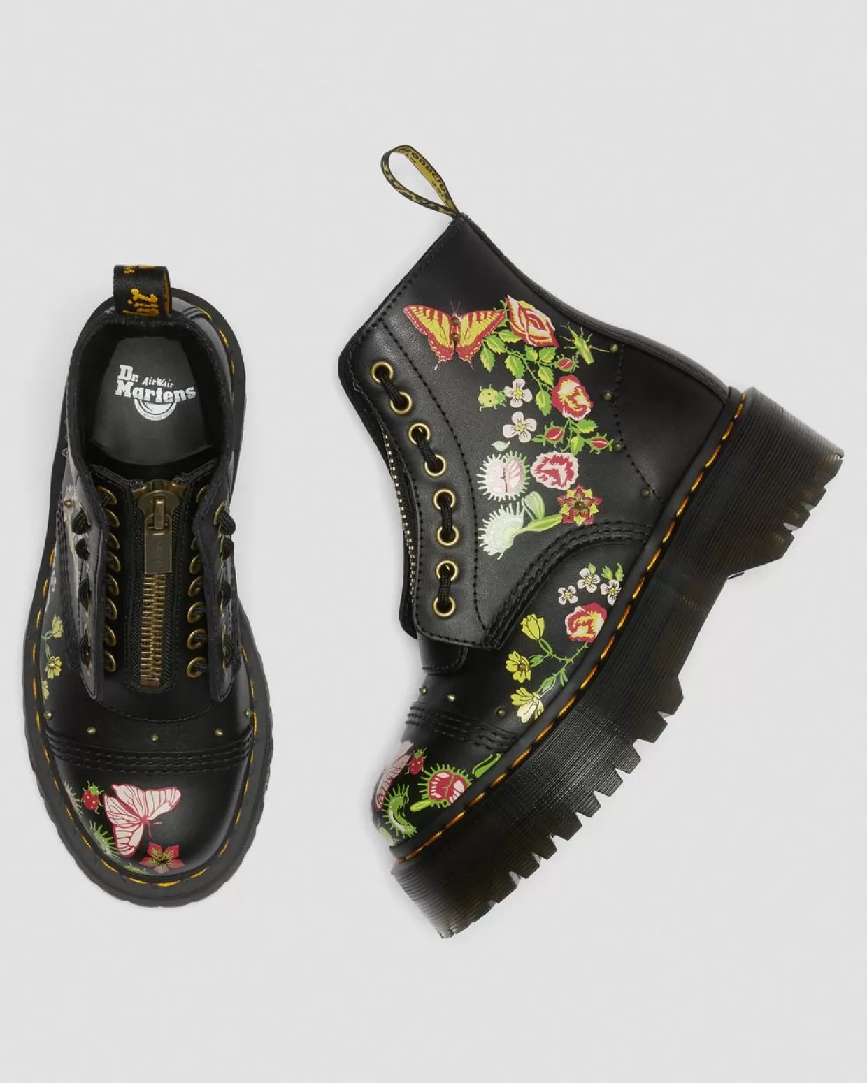 WOMENS Dr. Martens Stivali platform in pelle Sinclair con motivi floreali
