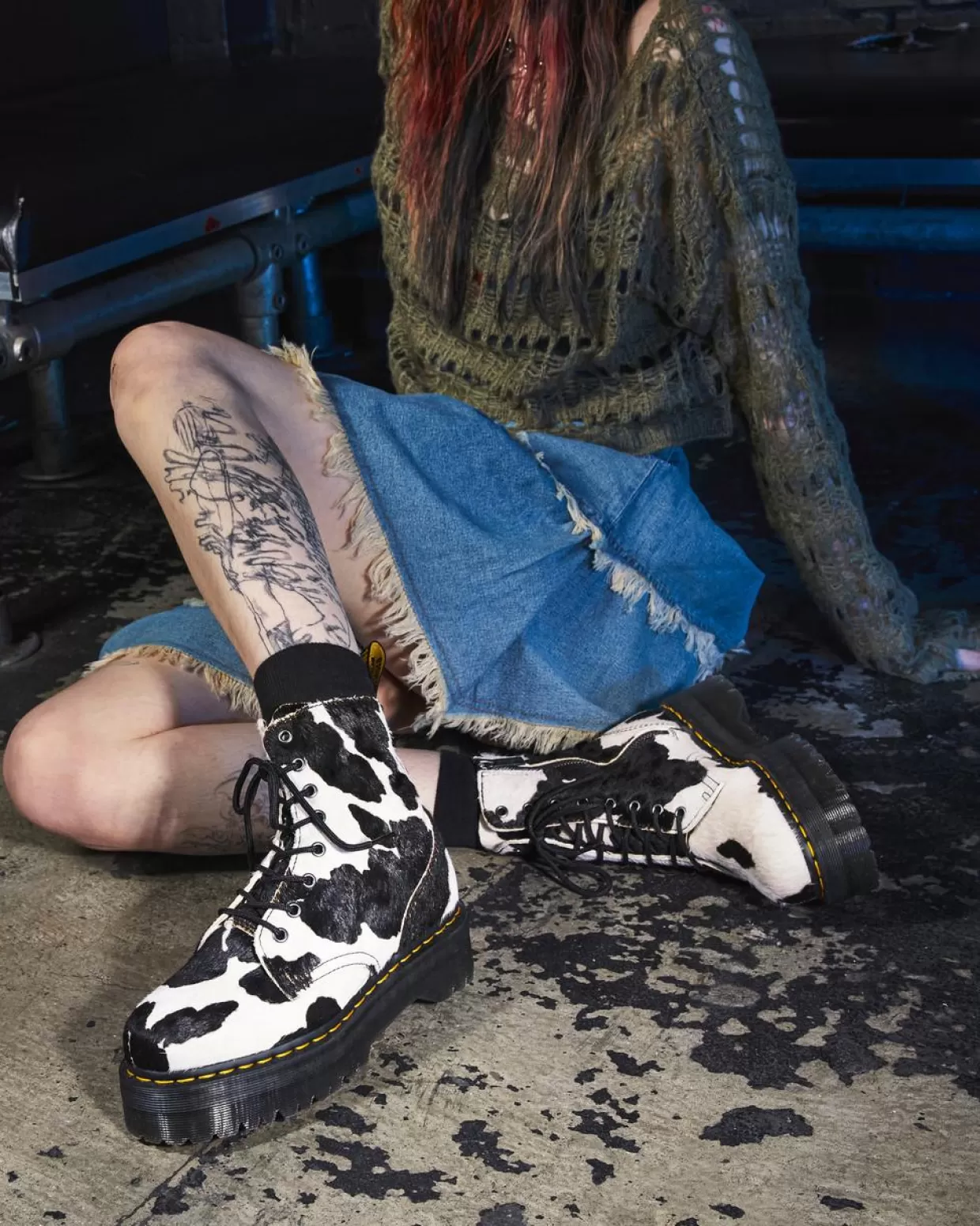 MENS Dr. Martens Stivali platform Jadon con stampa maculata in pelo