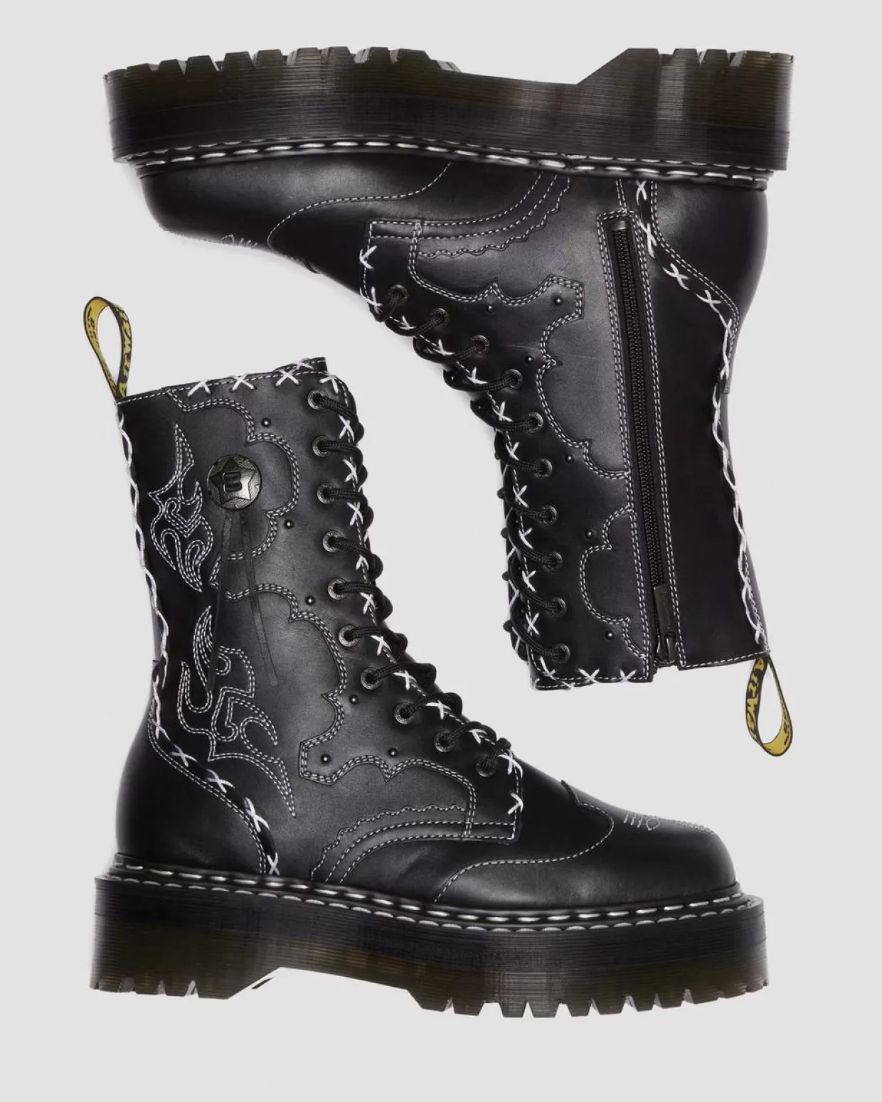 Dr. Martens Stivali platform Jadon Hi in pelle con cuciture a contrasto