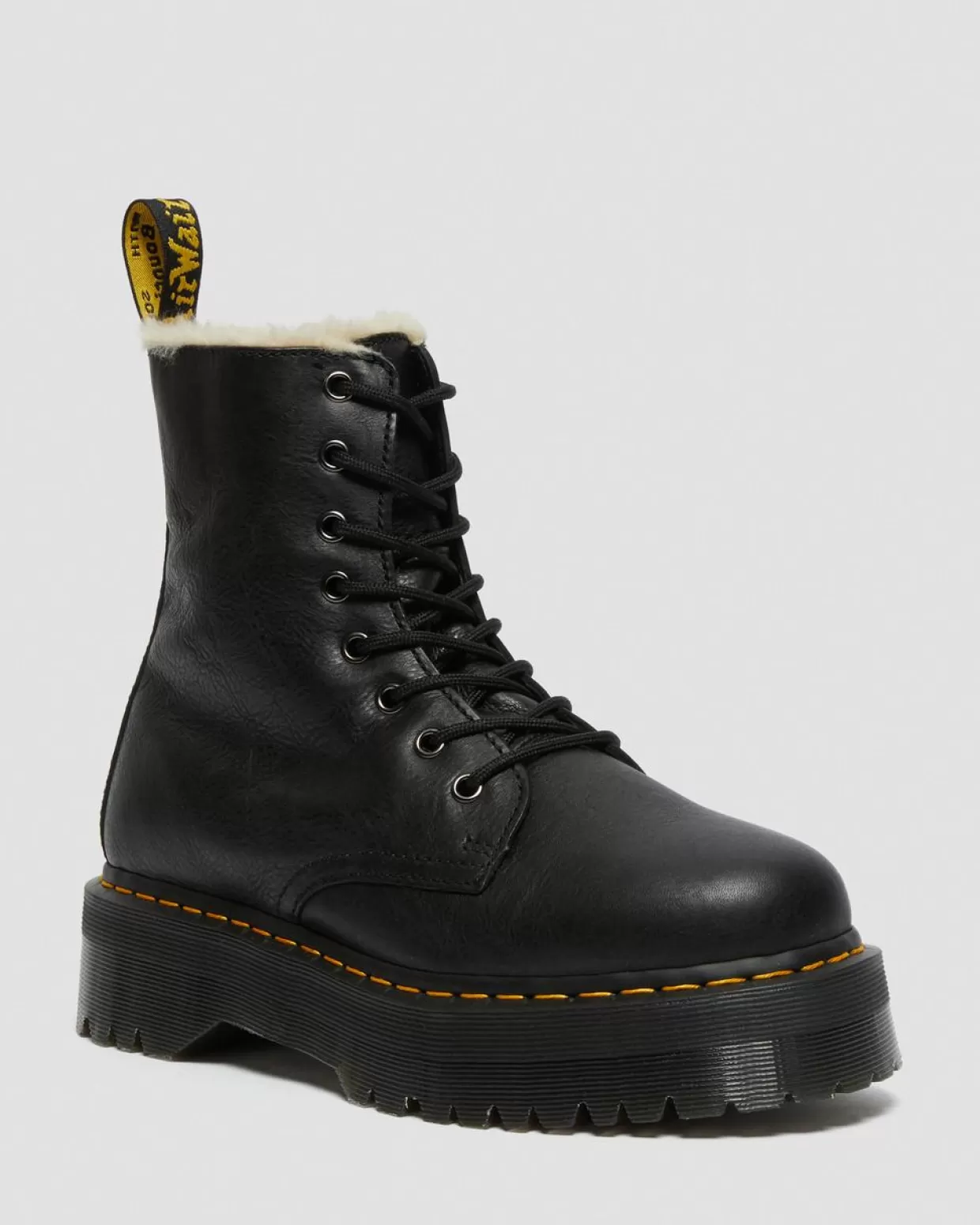 WOMENS Dr. Martens Stivali platform Jadon in pelle con rivestimento in pelliccia sintetica
