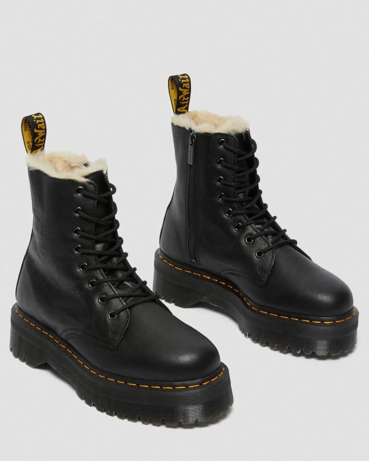 WOMENS Dr. Martens Stivali platform Jadon in pelle con rivestimento in pelliccia sintetica