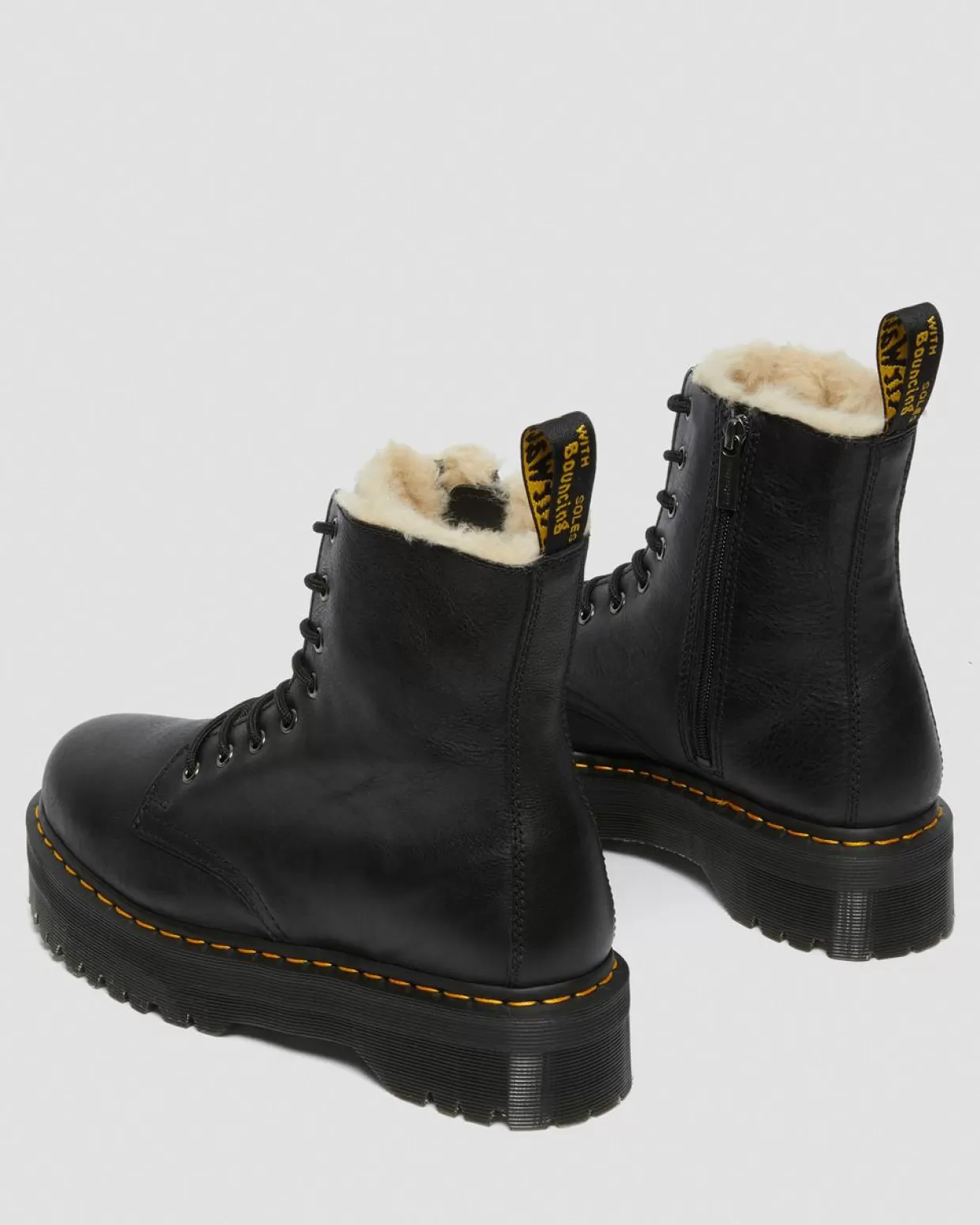 WOMENS Dr. Martens Stivali platform Jadon in pelle con rivestimento in pelliccia sintetica