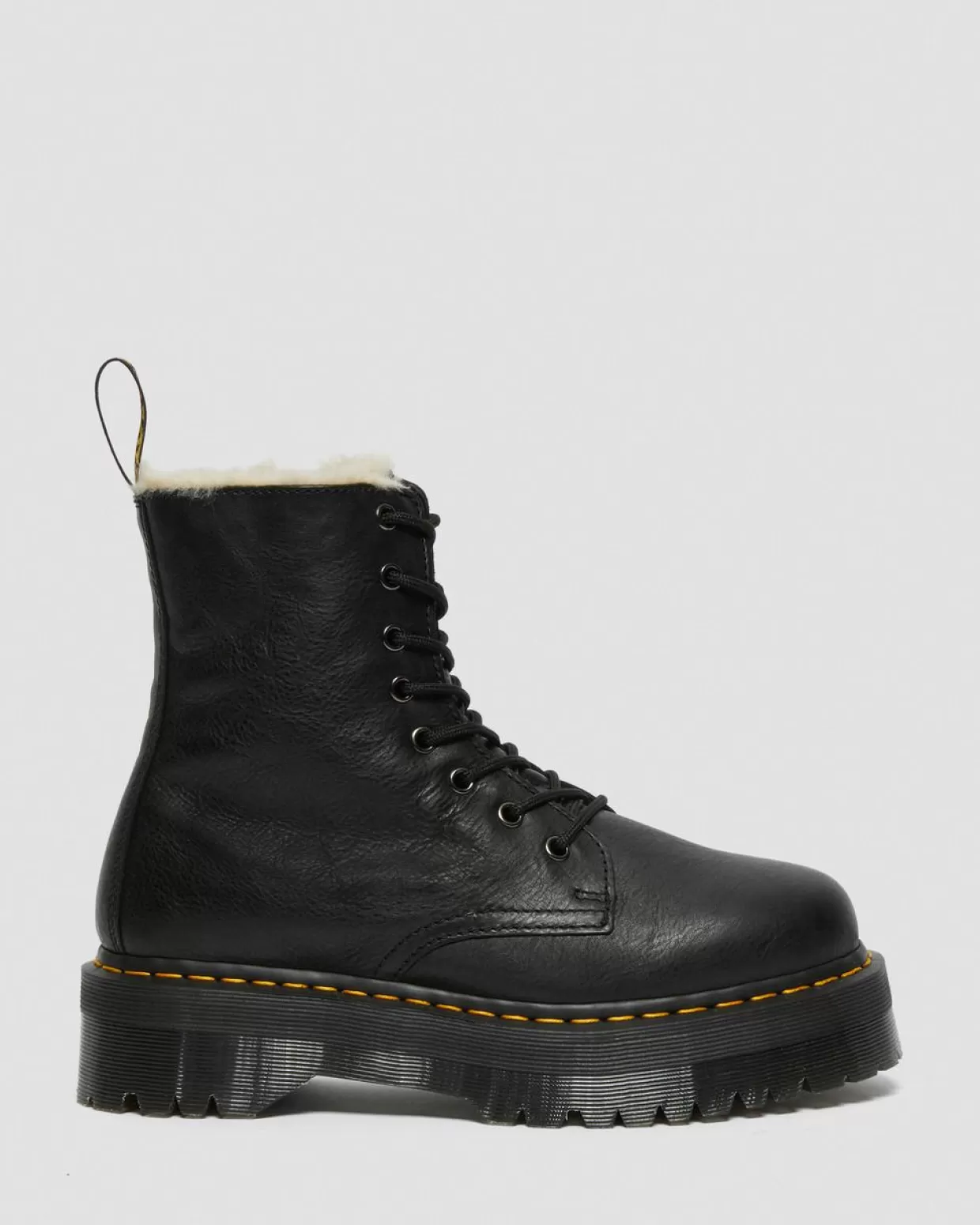 WOMENS Dr. Martens Stivali platform Jadon in pelle con rivestimento in pelliccia sintetica