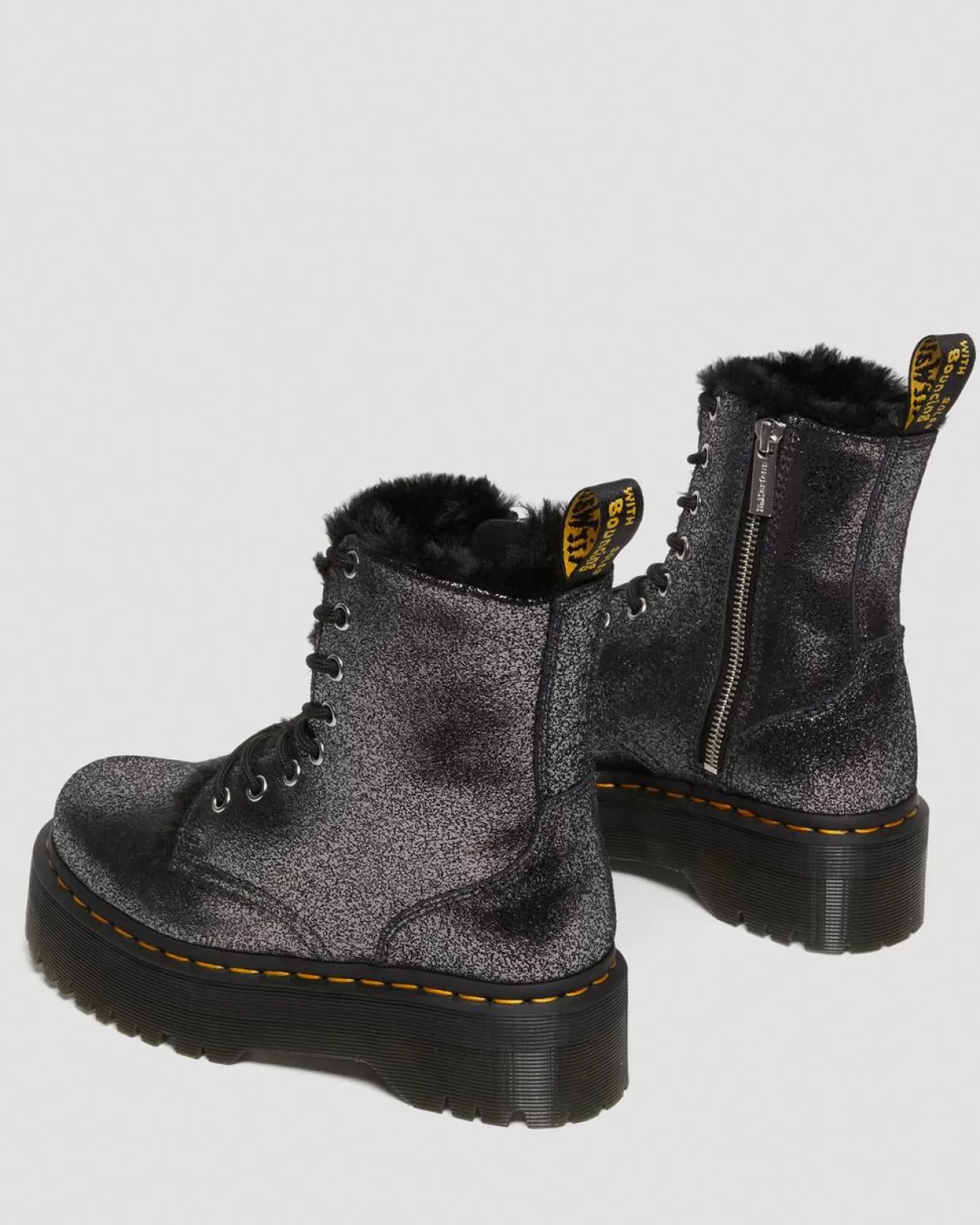 WOMENS Dr. Martens Stivali Platform Jadon In Pelle Laminata Con Rivestimento Interno In Pelliccia Sintetica