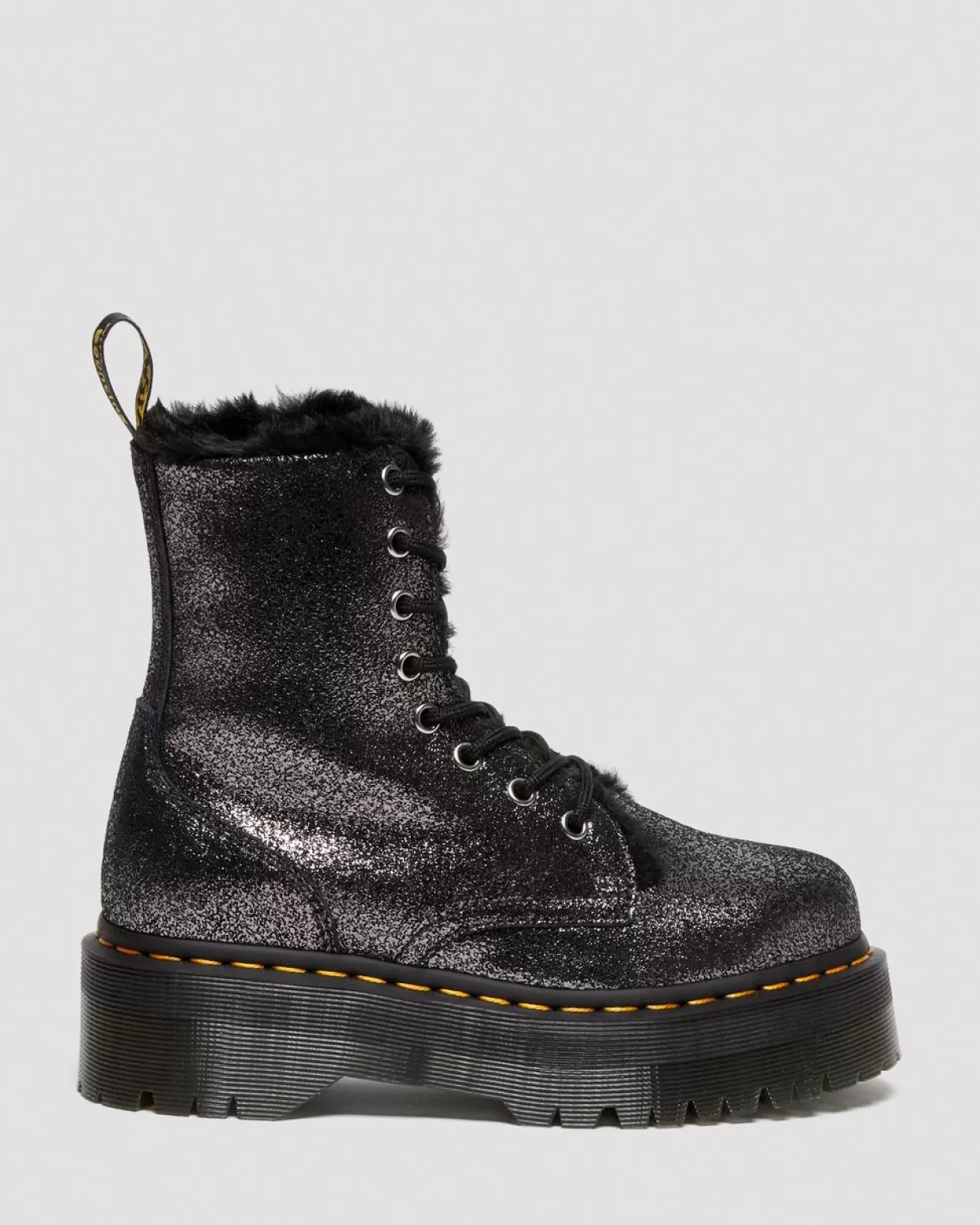 WOMENS Dr. Martens Stivali Platform Jadon In Pelle Laminata Con Rivestimento Interno In Pelliccia Sintetica