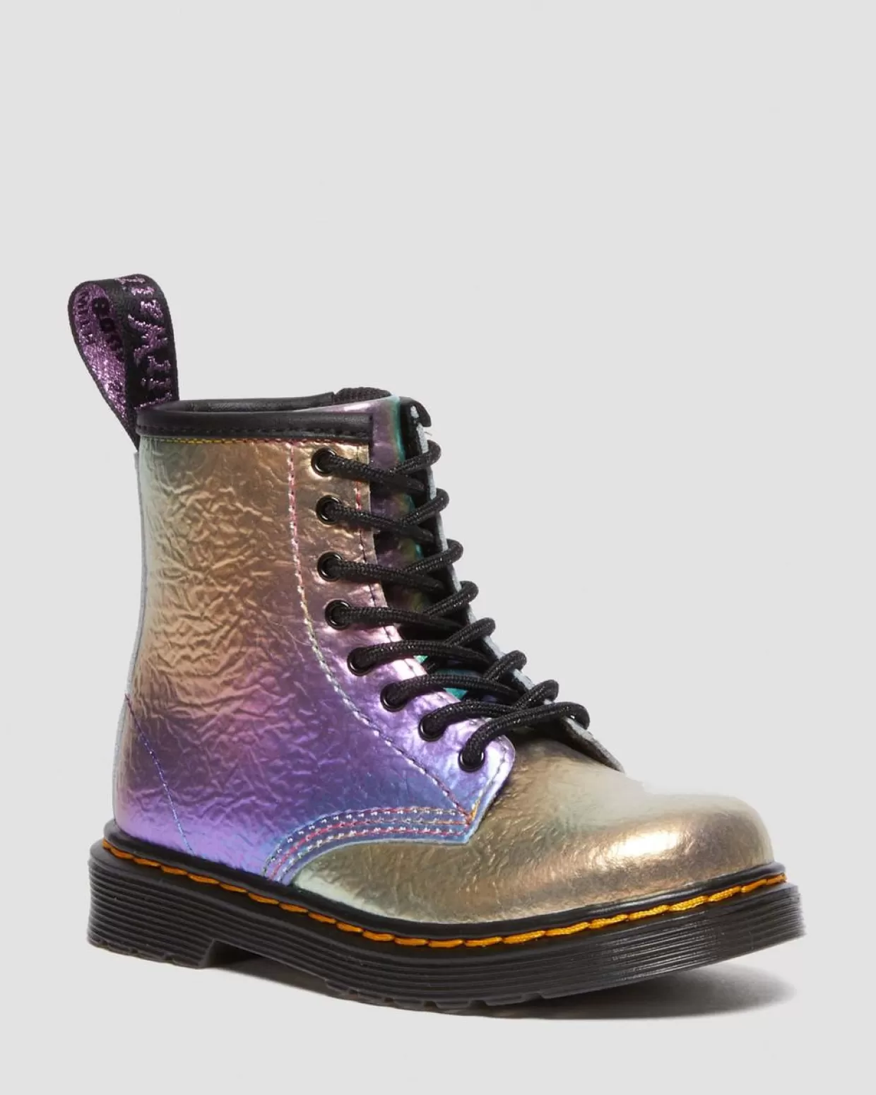 UNISEX Dr. Martens Stivali primi passi stringati 1460 arcobaleno in pelle con effetto increspato