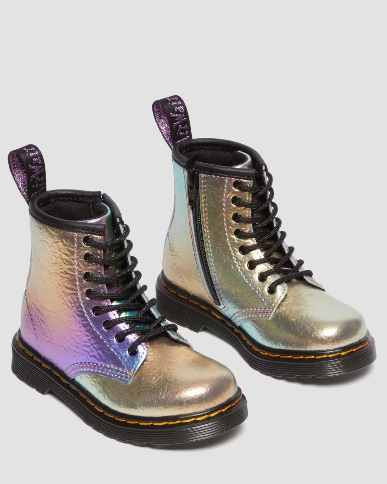 UNISEX Dr. Martens Stivali primi passi stringati 1460 arcobaleno in pelle con effetto increspato