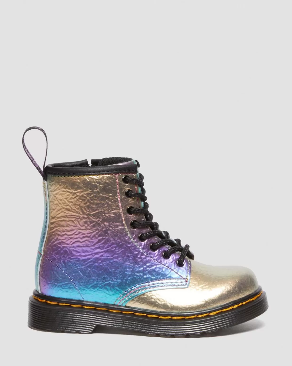 UNISEX Dr. Martens Stivali primi passi stringati 1460 arcobaleno in pelle con effetto increspato