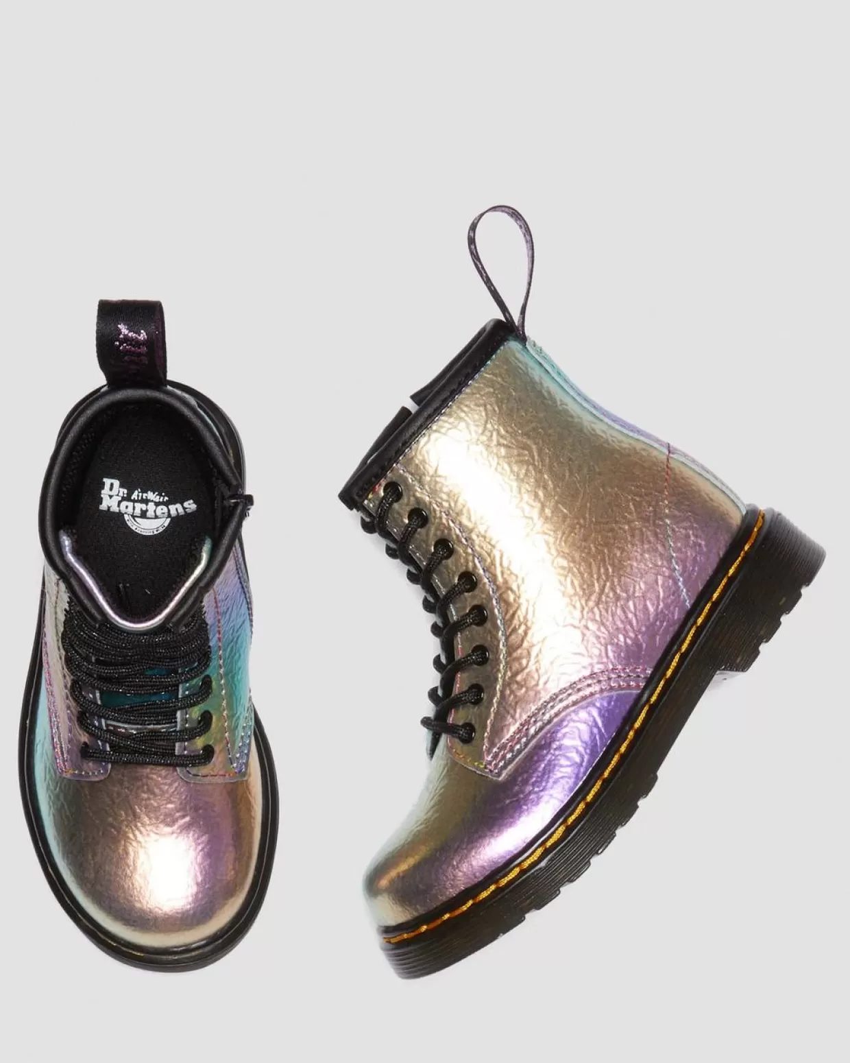 UNISEX Dr. Martens Stivali primi passi stringati 1460 arcobaleno in pelle con effetto increspato