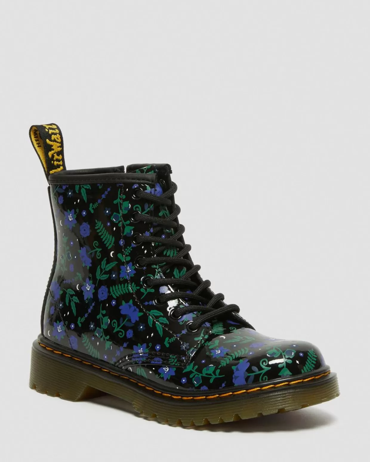 UNISEX Dr. Martens Stivali stringati 1460 Mystic per bambini con motivo floreale in pelle verniciata