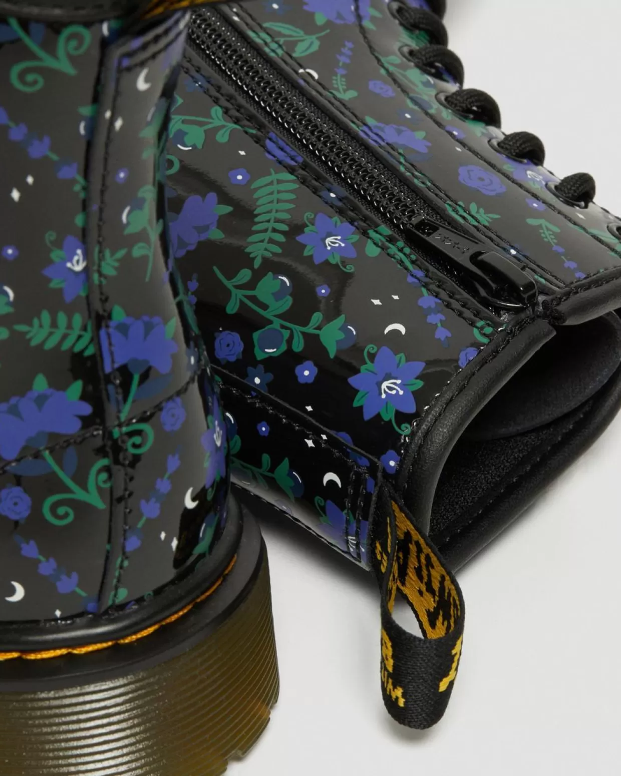 UNISEX Dr. Martens Stivali stringati 1460 Mystic per bambini con motivo floreale in pelle verniciata