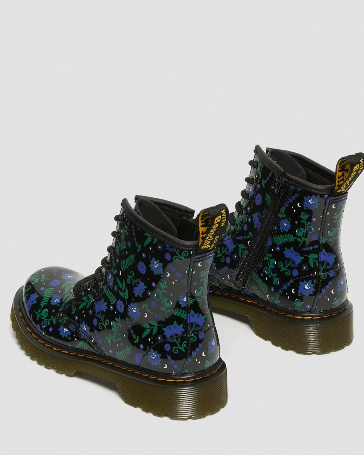 UNISEX Dr. Martens Stivali stringati 1460 Mystic per bambini con motivo floreale in pelle verniciata
